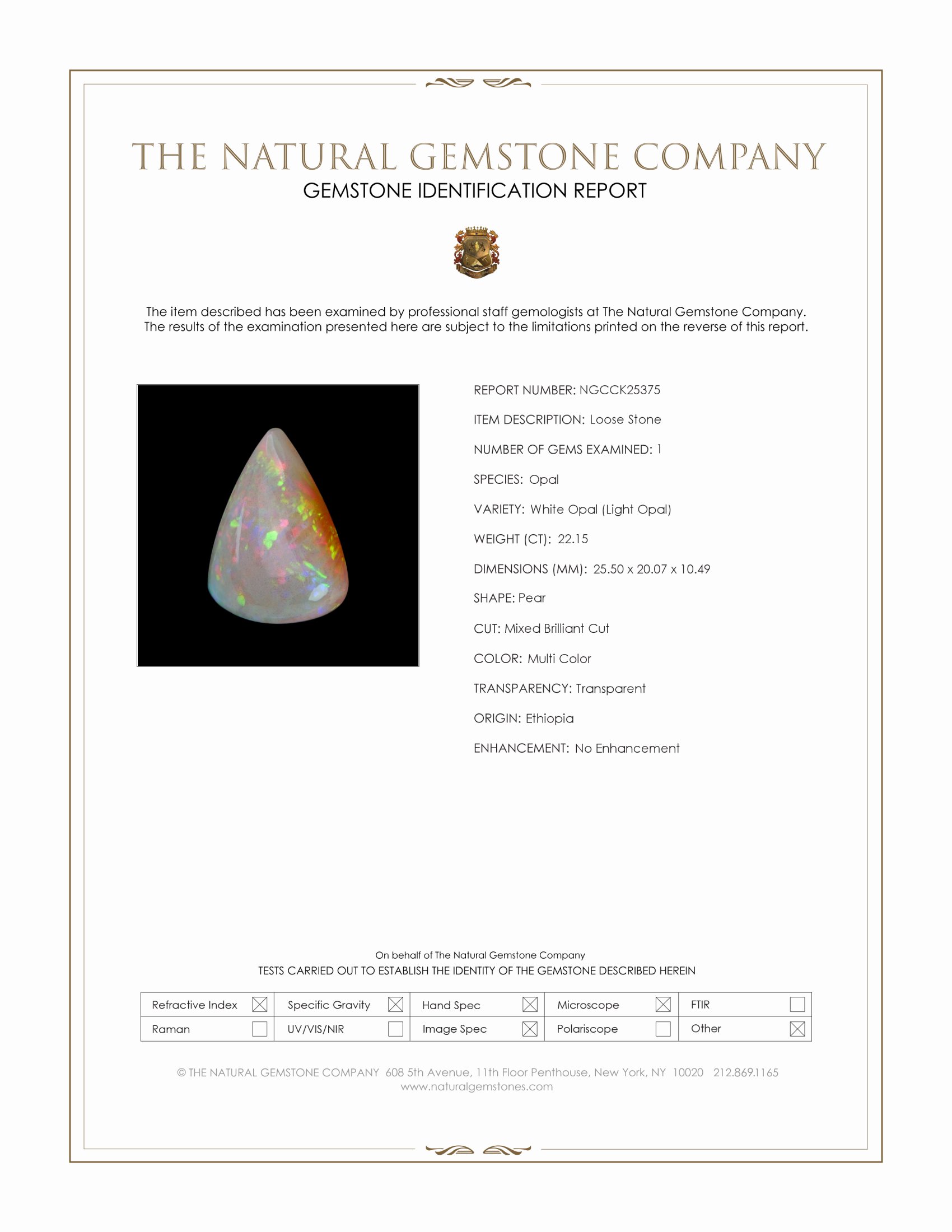 22.15 Ct. Multi Color White Opal (Light Opal) from Ethiopia