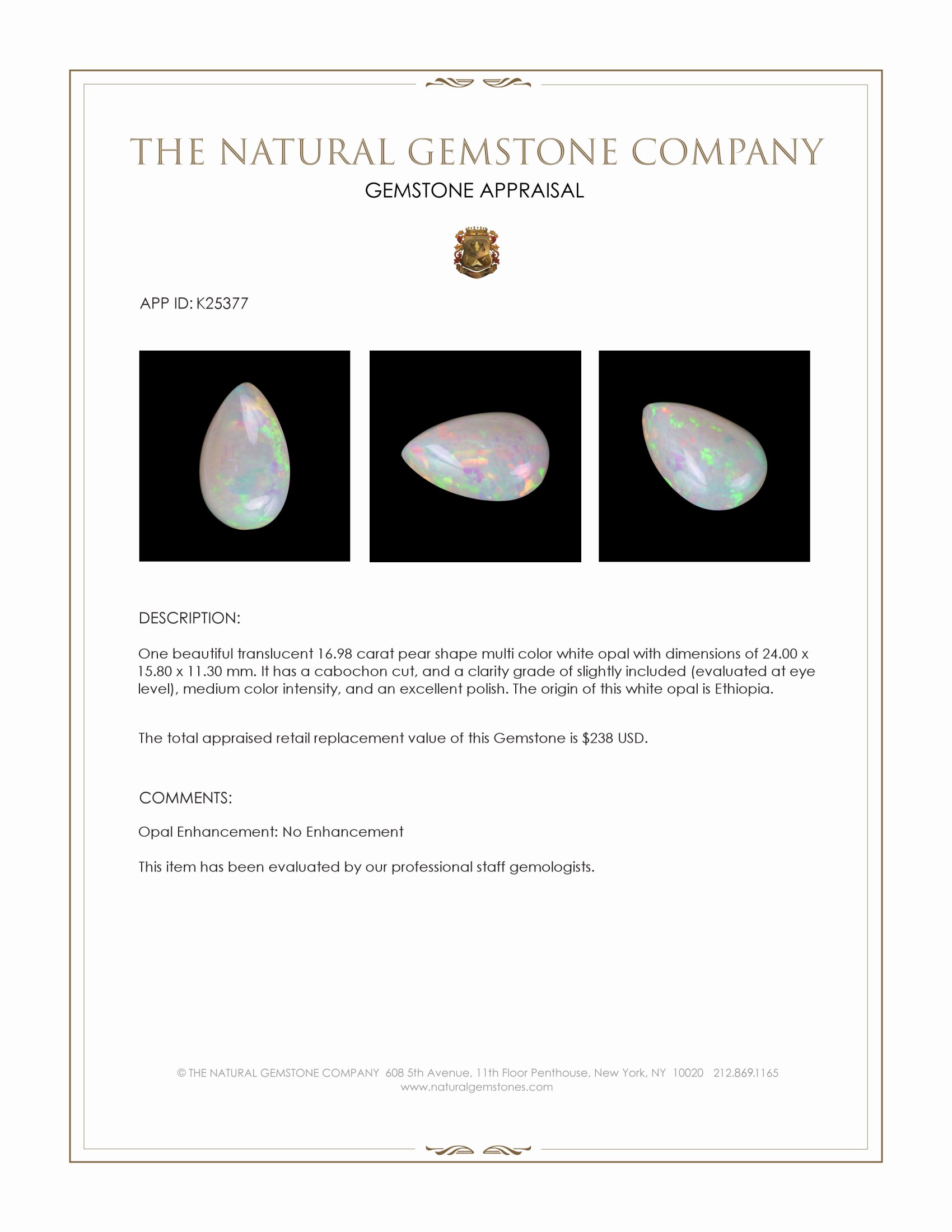 16.98 Ct. Multi Color Cabochon White Opal from Ethiopia