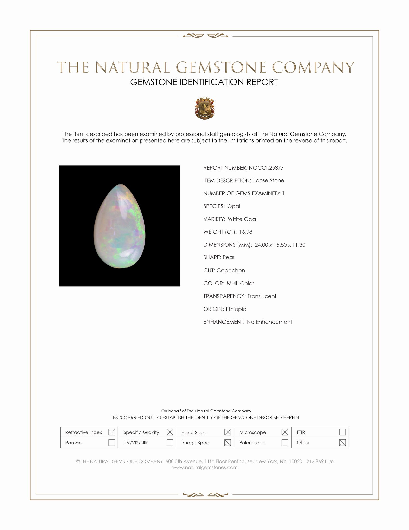 16.98 Ct. Multi Color Cabochon White Opal from Ethiopia