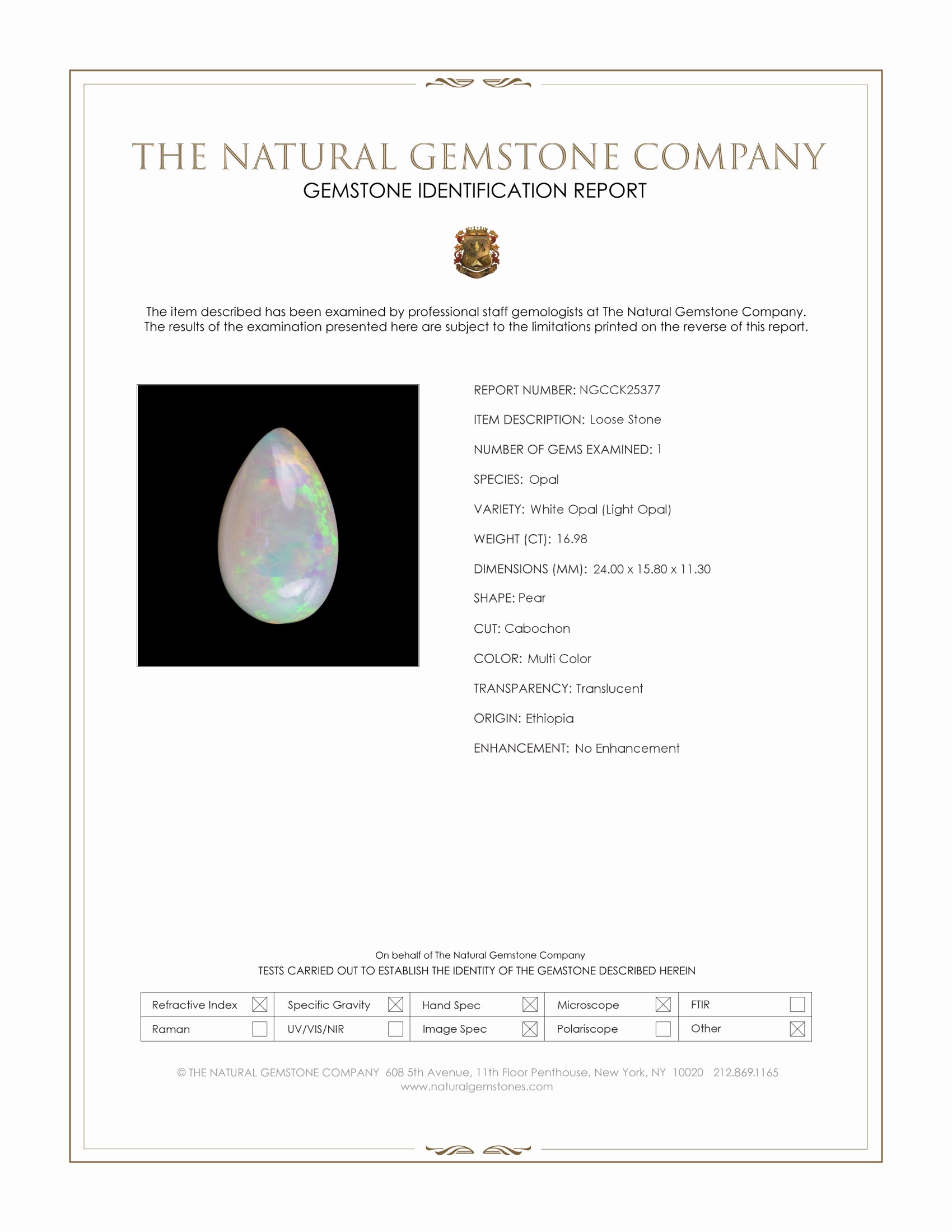 16.98 Ct. Multi Color Cabochon White Opal (Light Opal) from Ethiopia