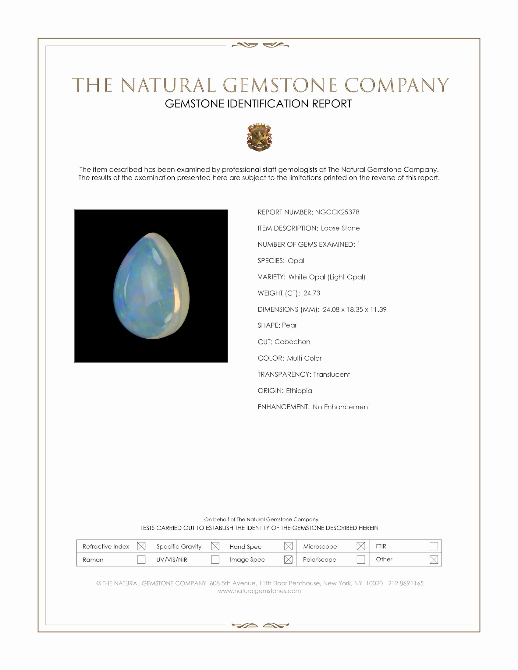24.73 Ct. Multi Color Cabochon White Opal (Light Opal) from Ethiopia