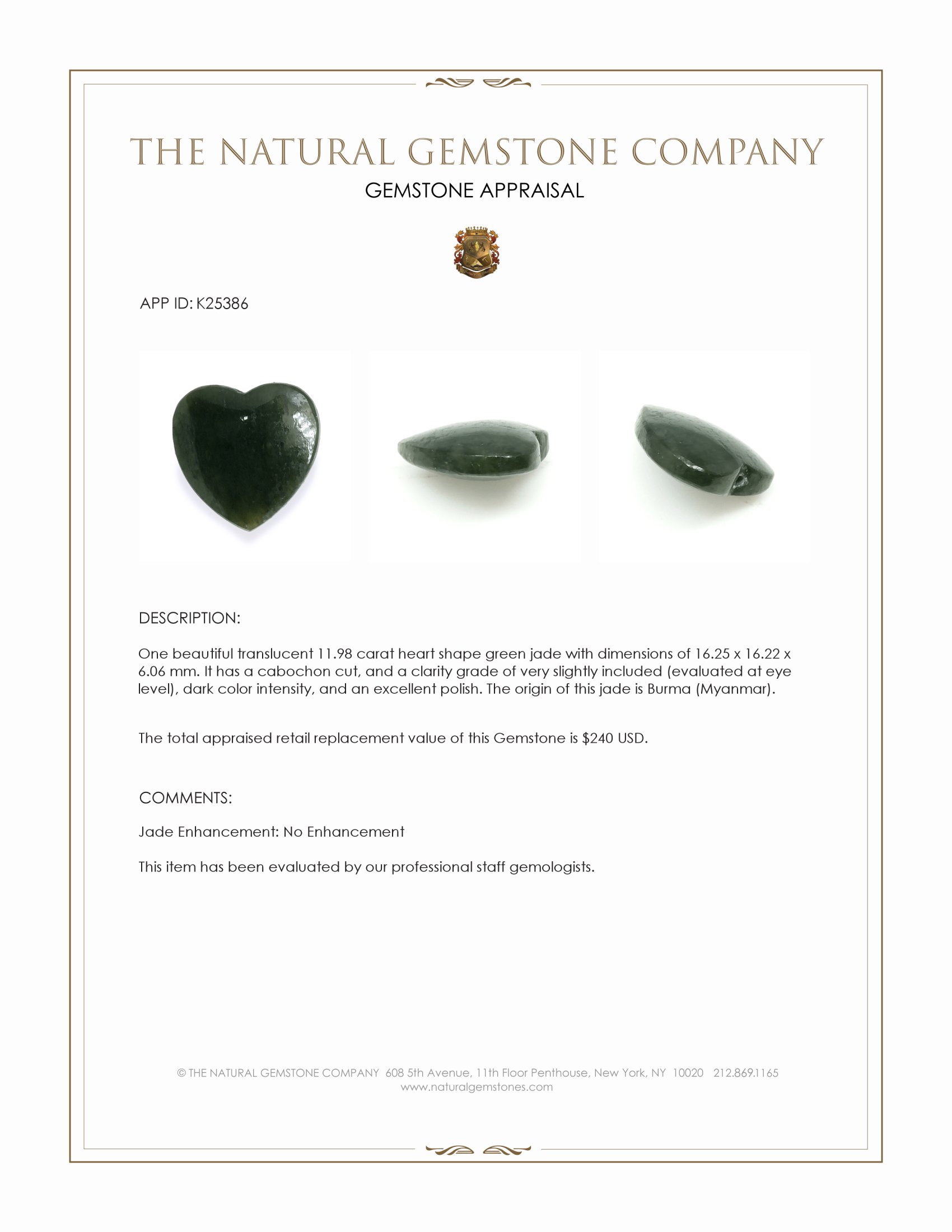 11.98 Ct. Green Jade from Burma (Myanmar)