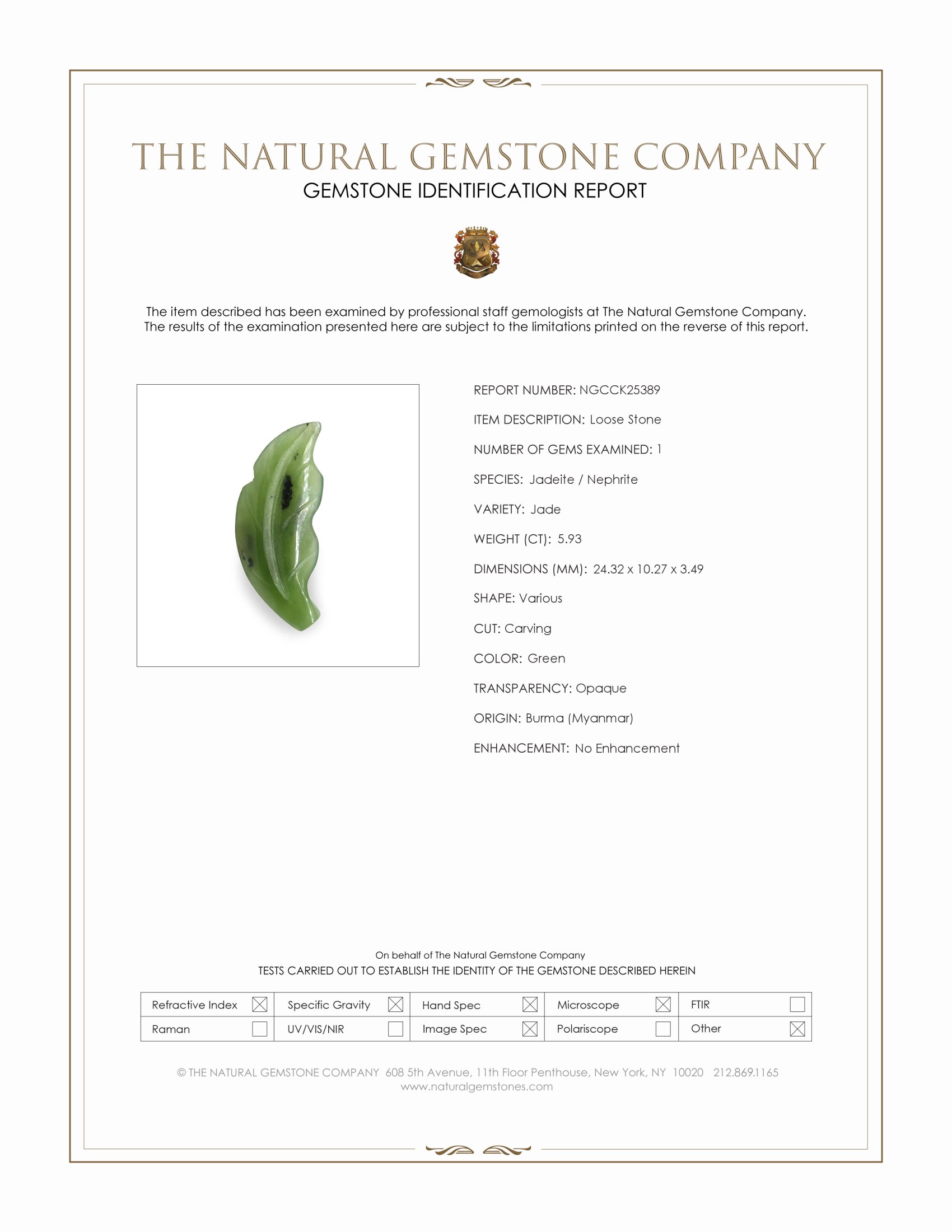 5.93 Ct. Green Jade from Burma (Myanmar)