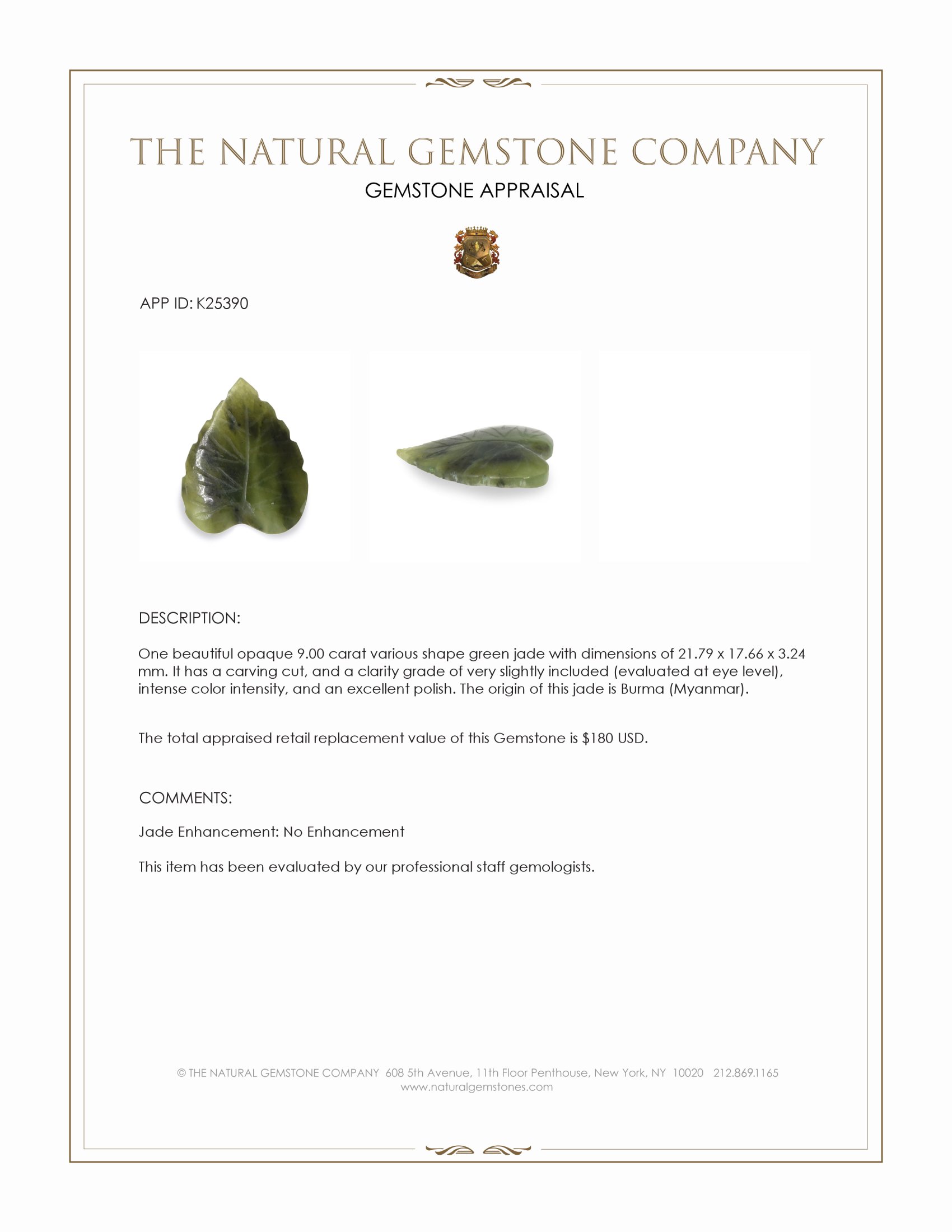 9.00 Ct. Green Jade from Burma (Myanmar)