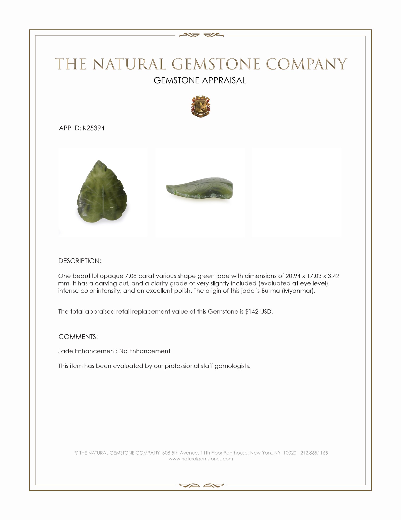 7.08 Ct. Green Jade from Burma (Myanmar)