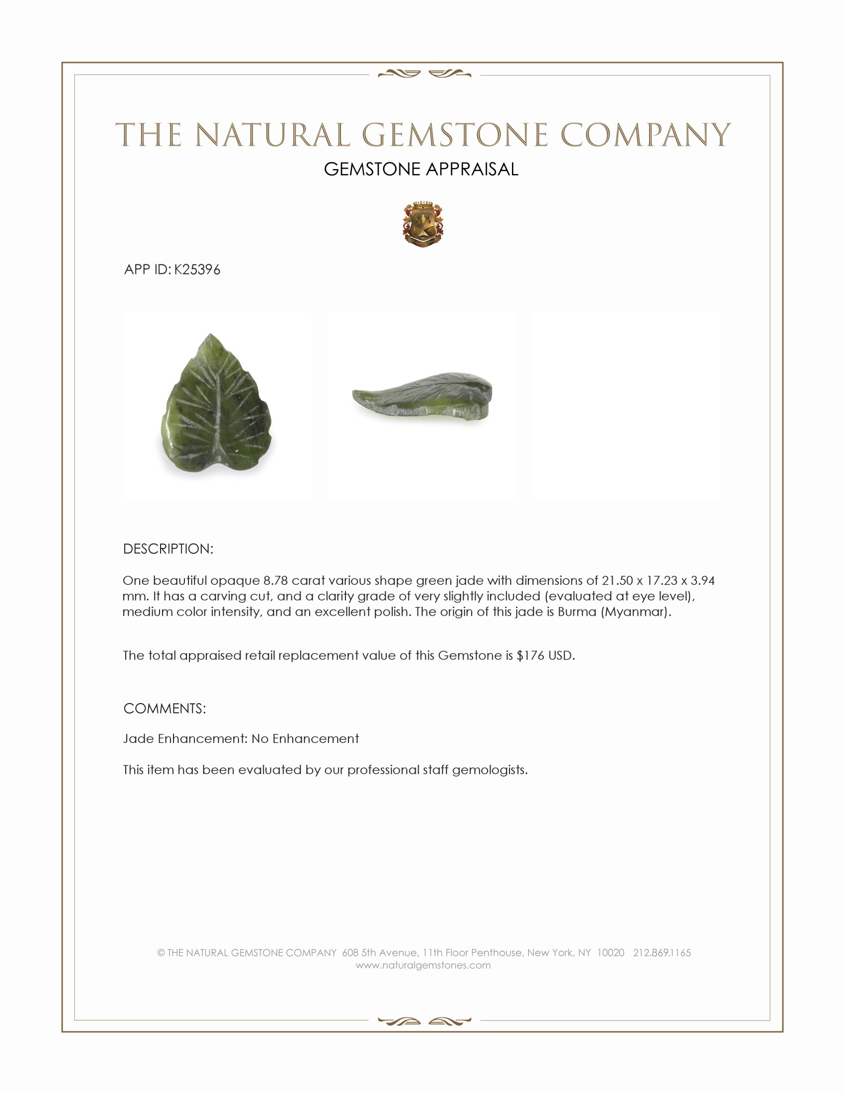 8.78 Ct. Green Jade from Burma (Myanmar)
