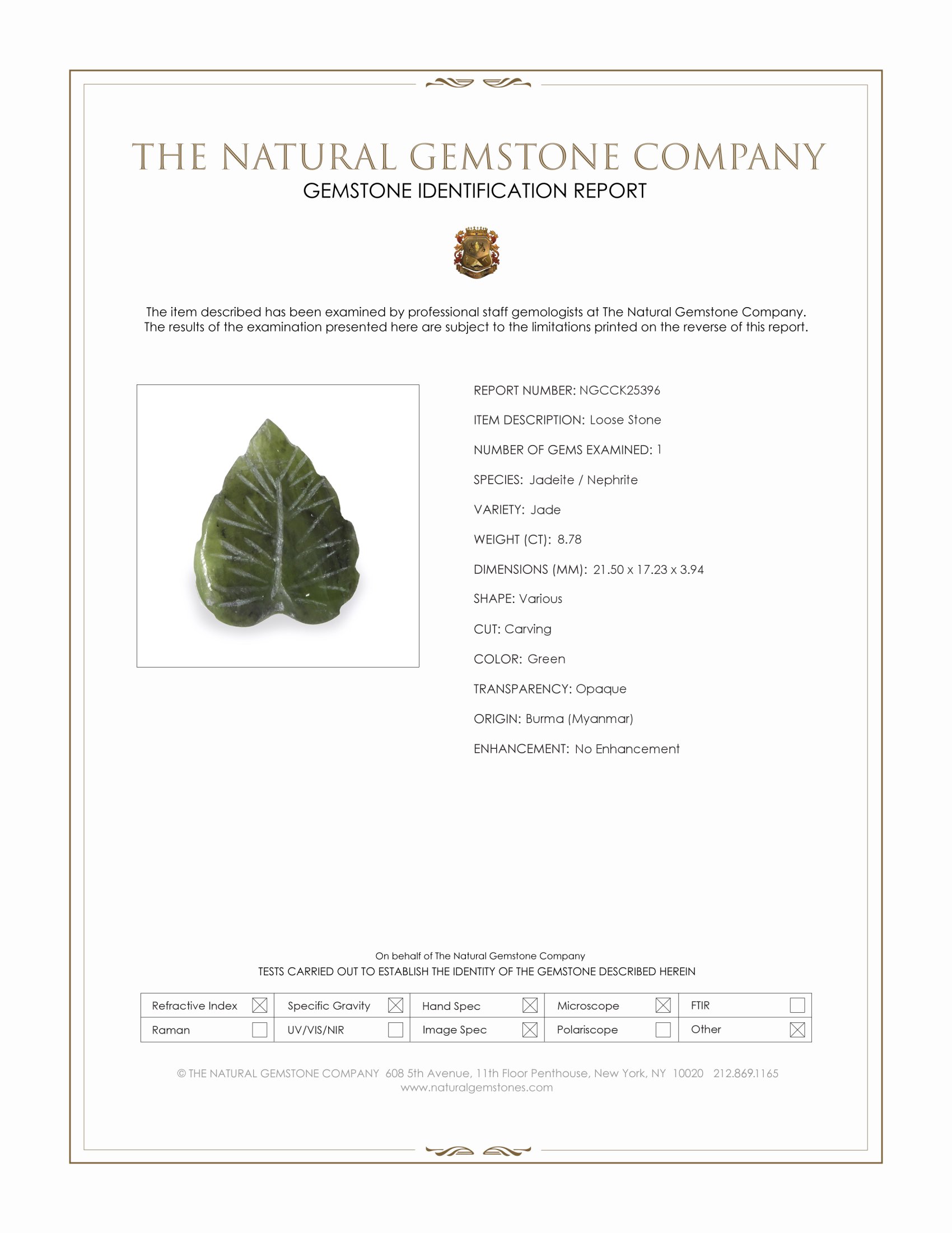 8.78 Ct. Green Jade from Burma (Myanmar)