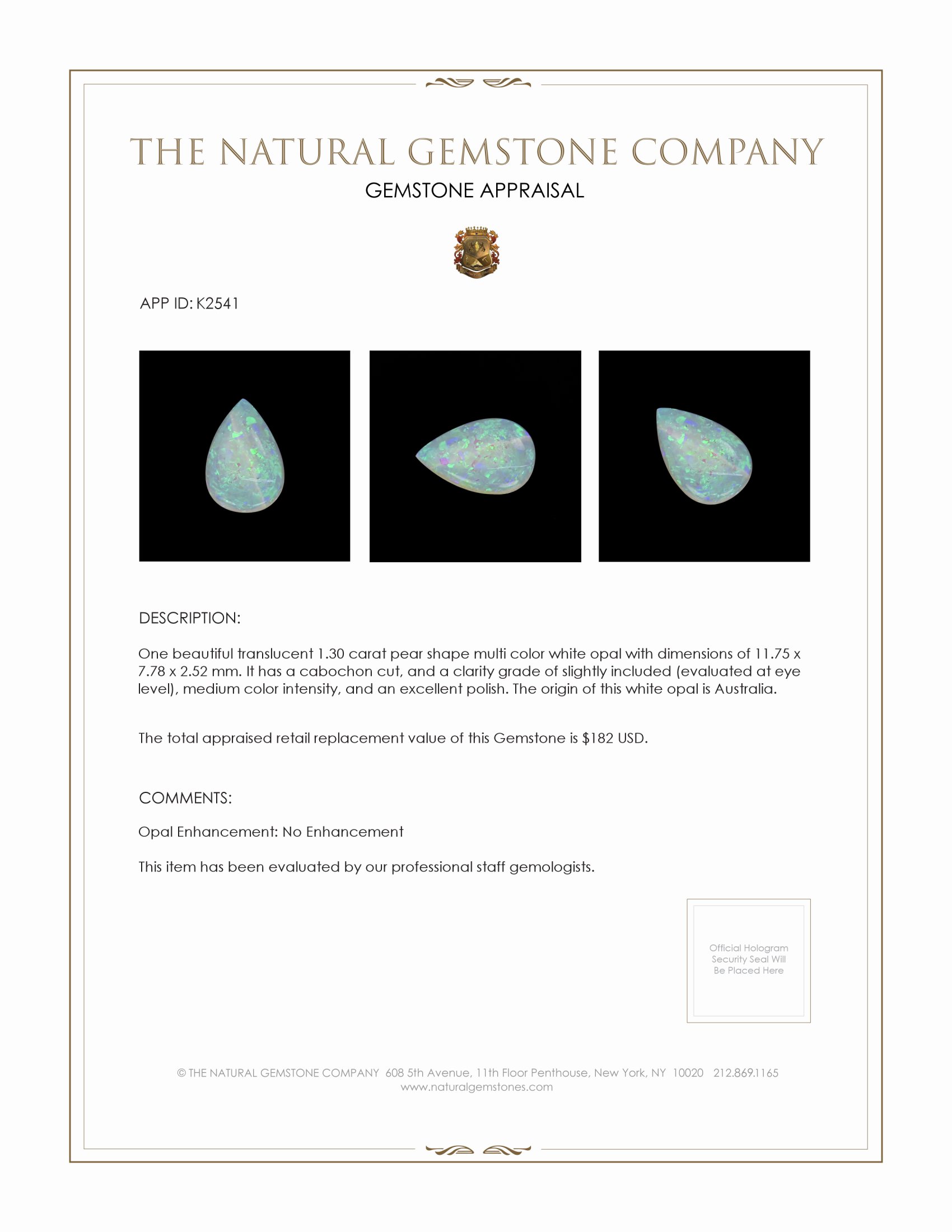 1.30 Ct. Cabochon White Opal from Australia