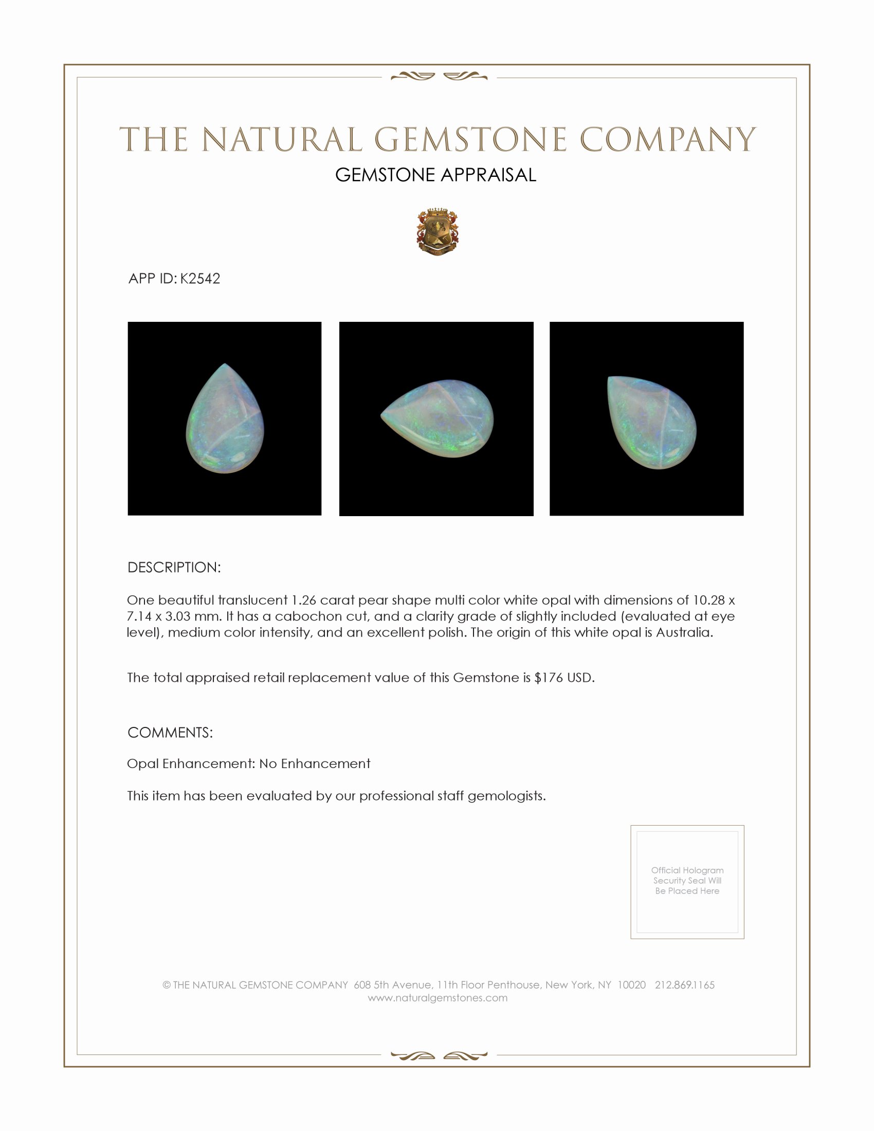 1.26 Ct. Cabochon White Opal from Australia