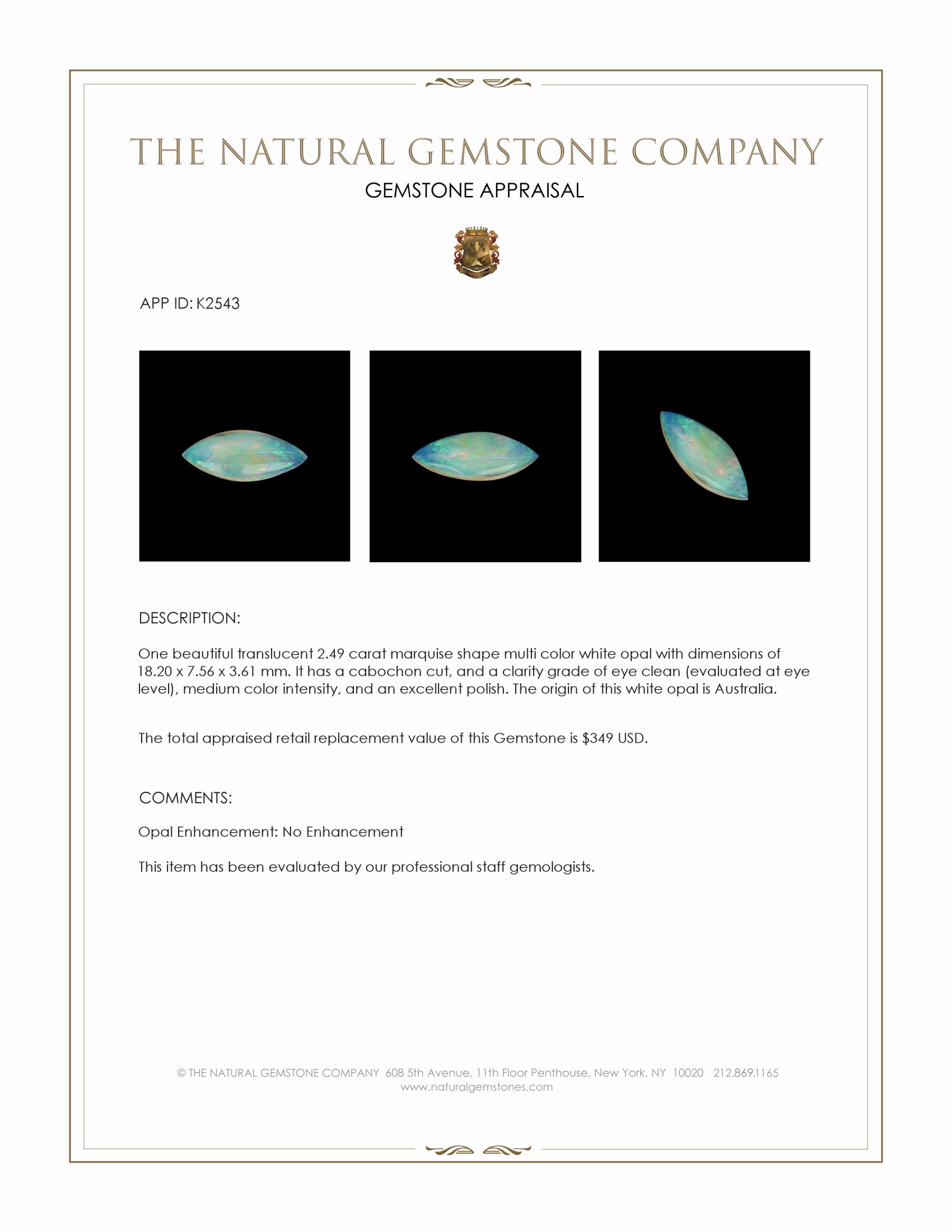 2.49 Ct. Cabochon White Opal from Australia