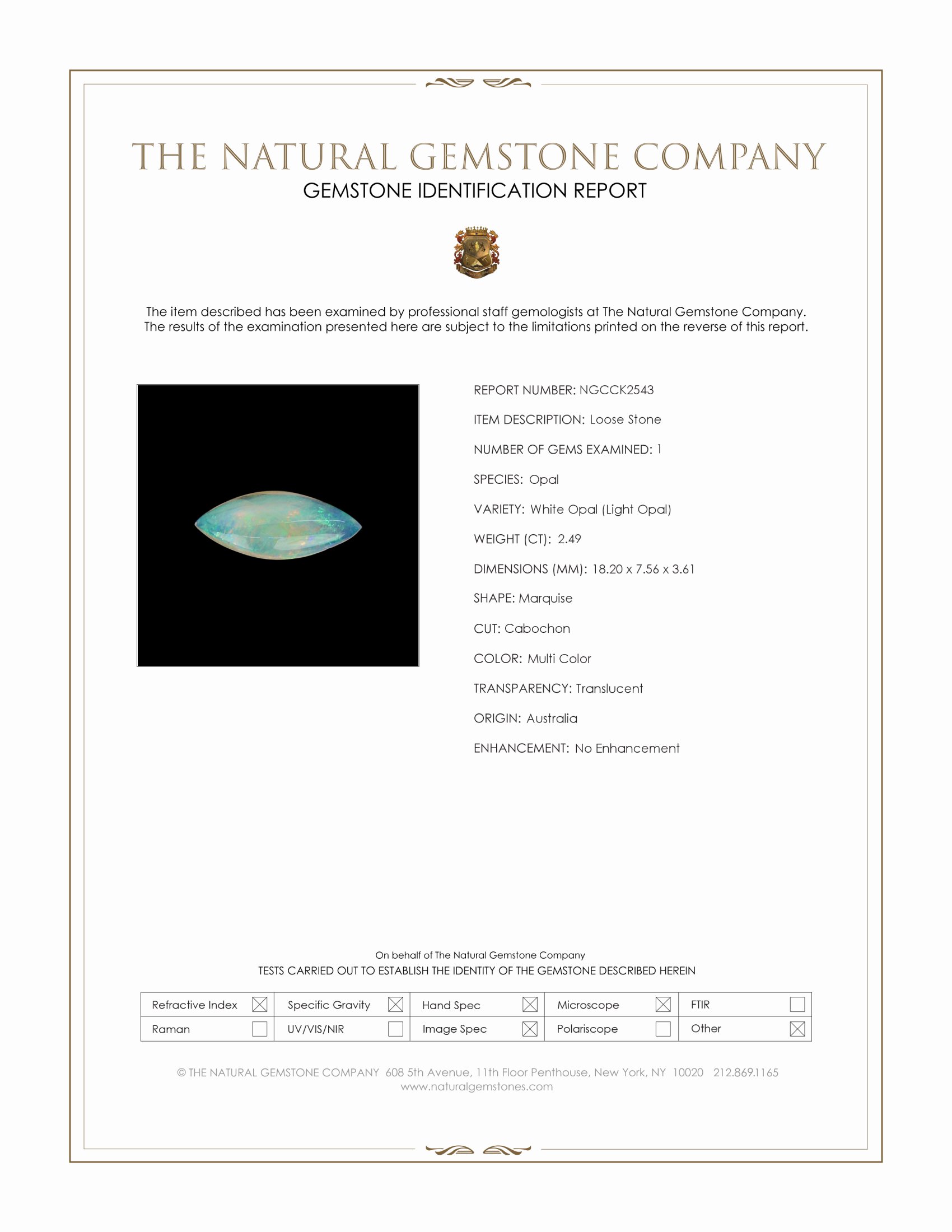 2.49 Ct. Multi Color Cabochon White Opal (Light Opal) from Australia