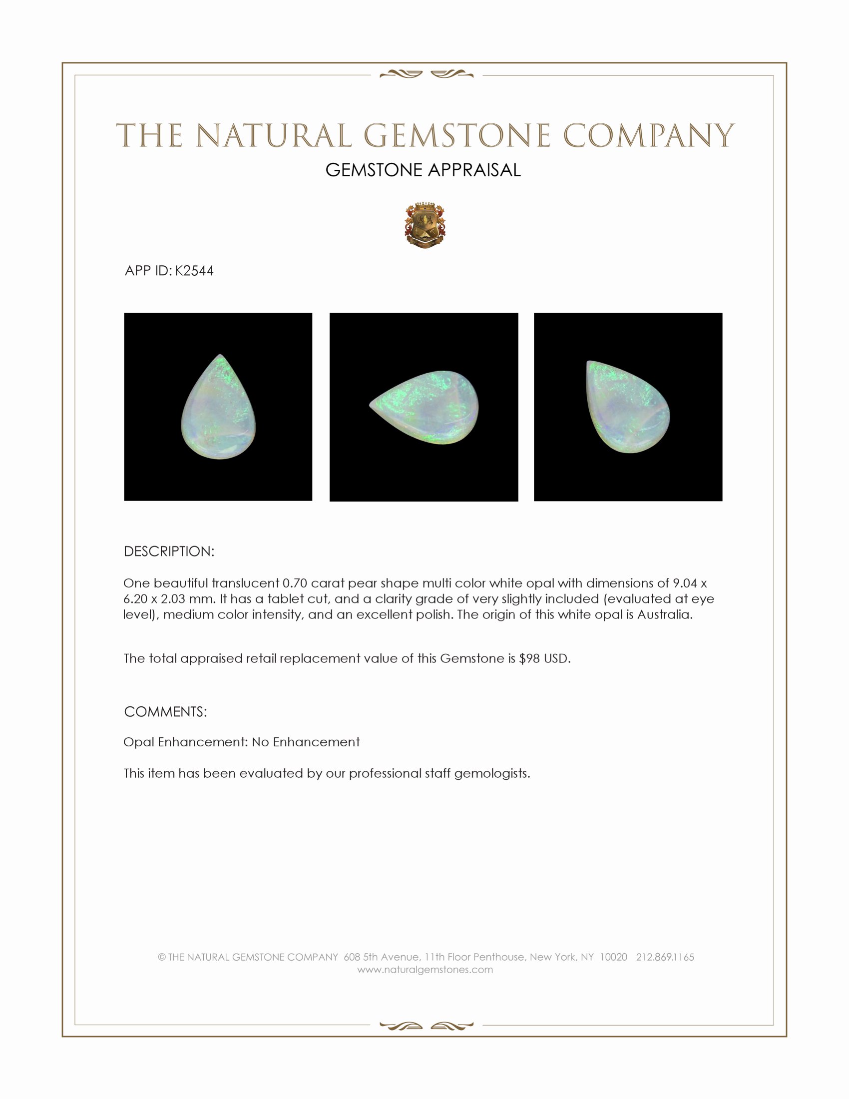 0.70 Ct. White Opal from Australia