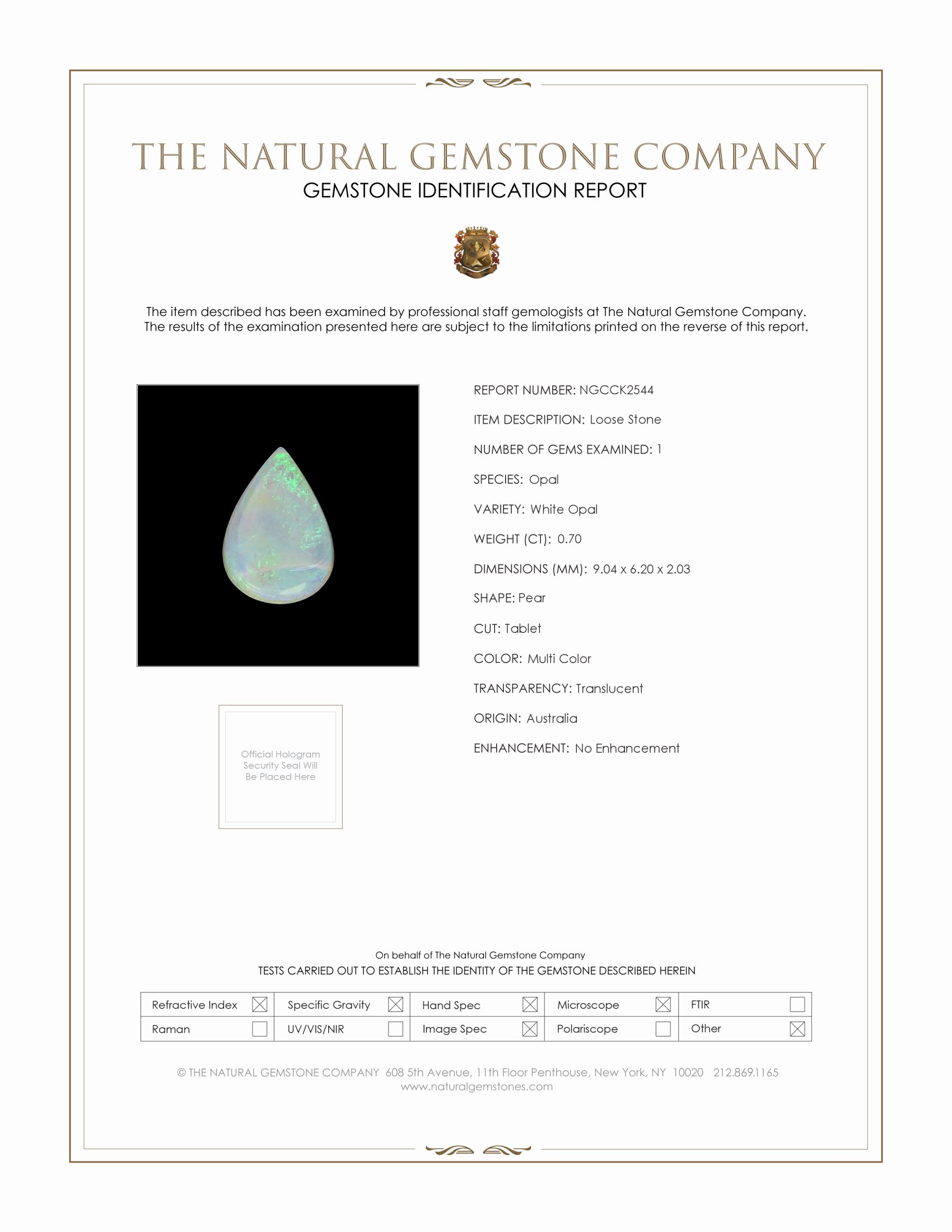 0.70 Ct. White Opal from Australia