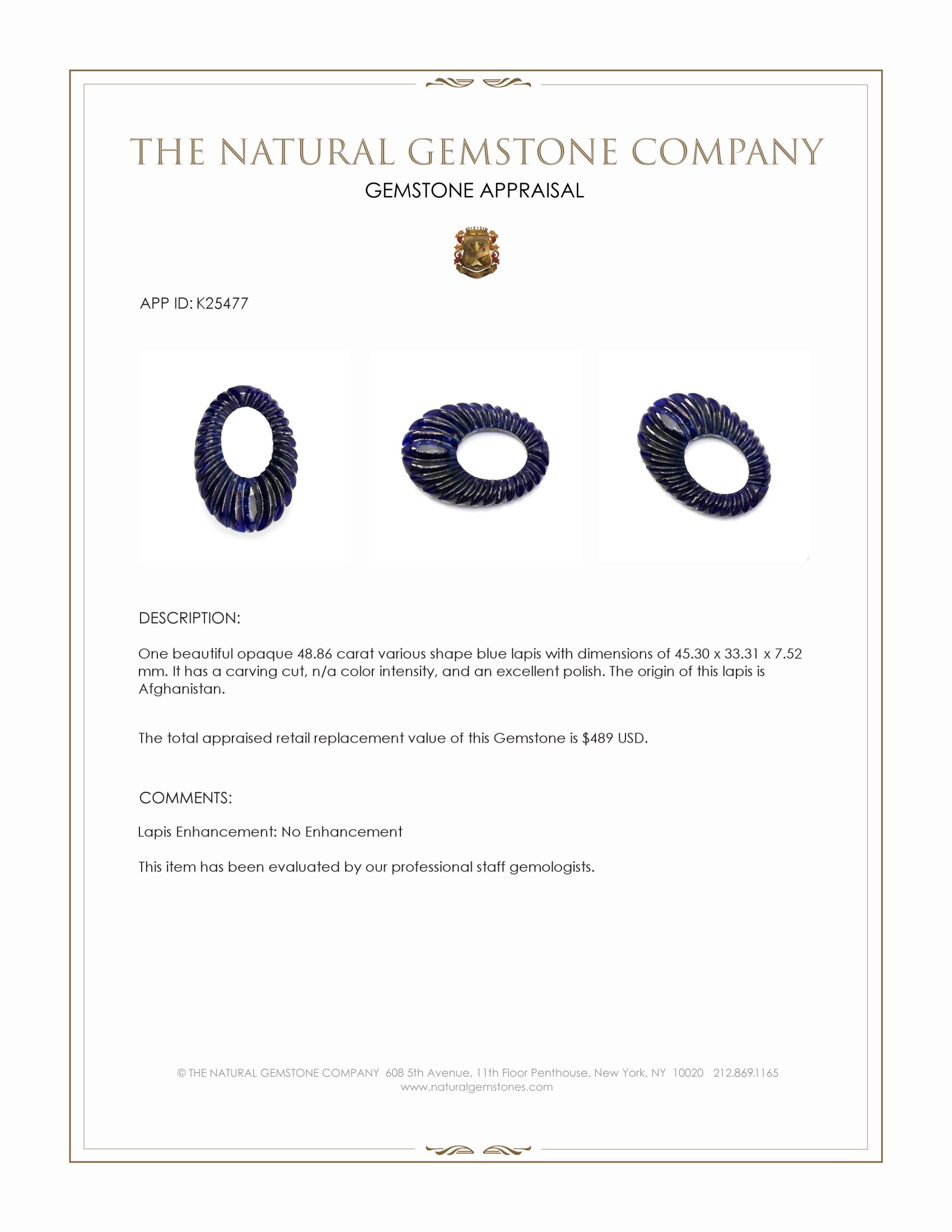 48.86 Ct. Lapis from Afghanistan