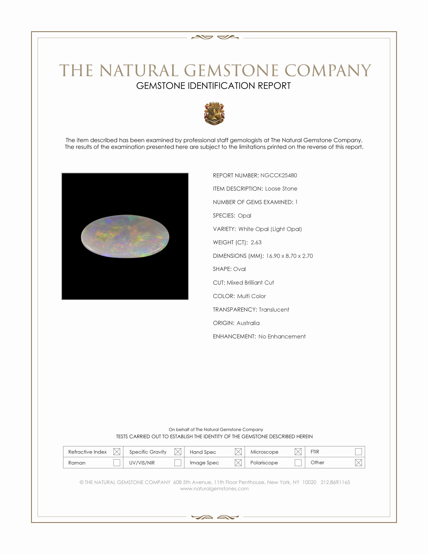 2.63 Ct. Multi Color White Opal (Light Opal) from Australia