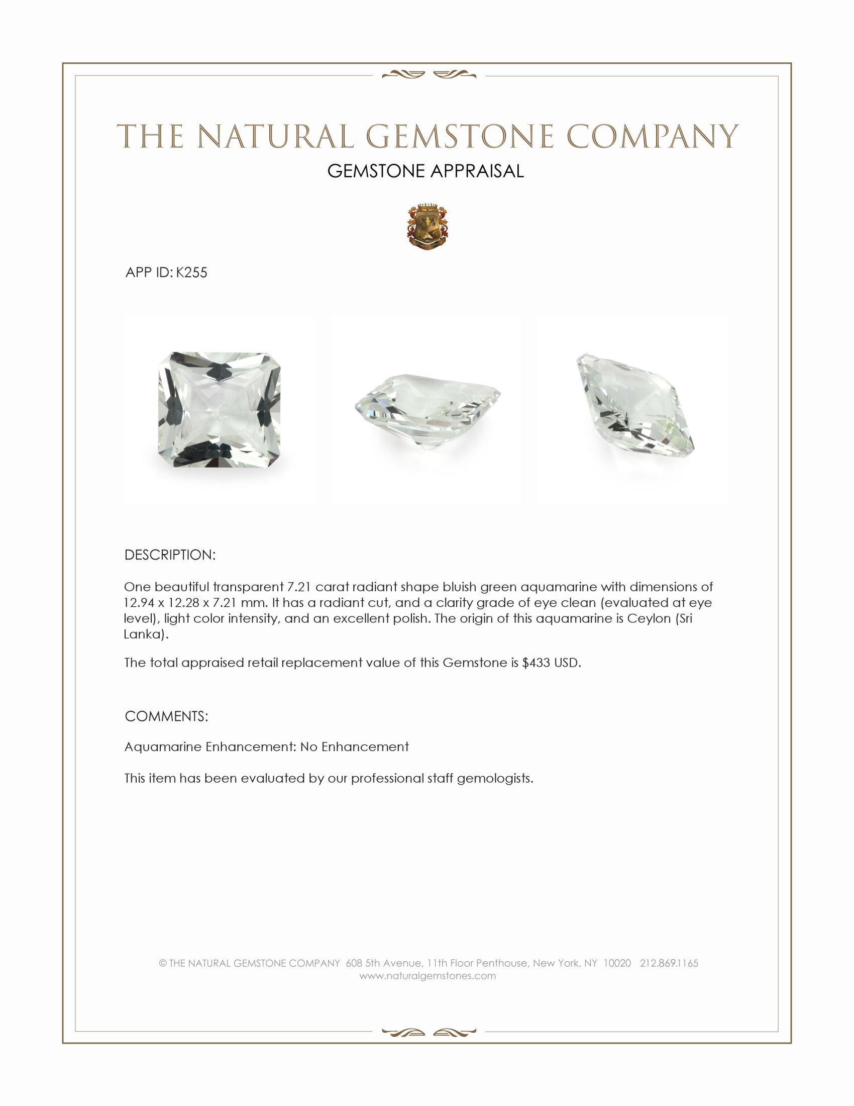 7.21 Ct. White Goshenite from Brazil
