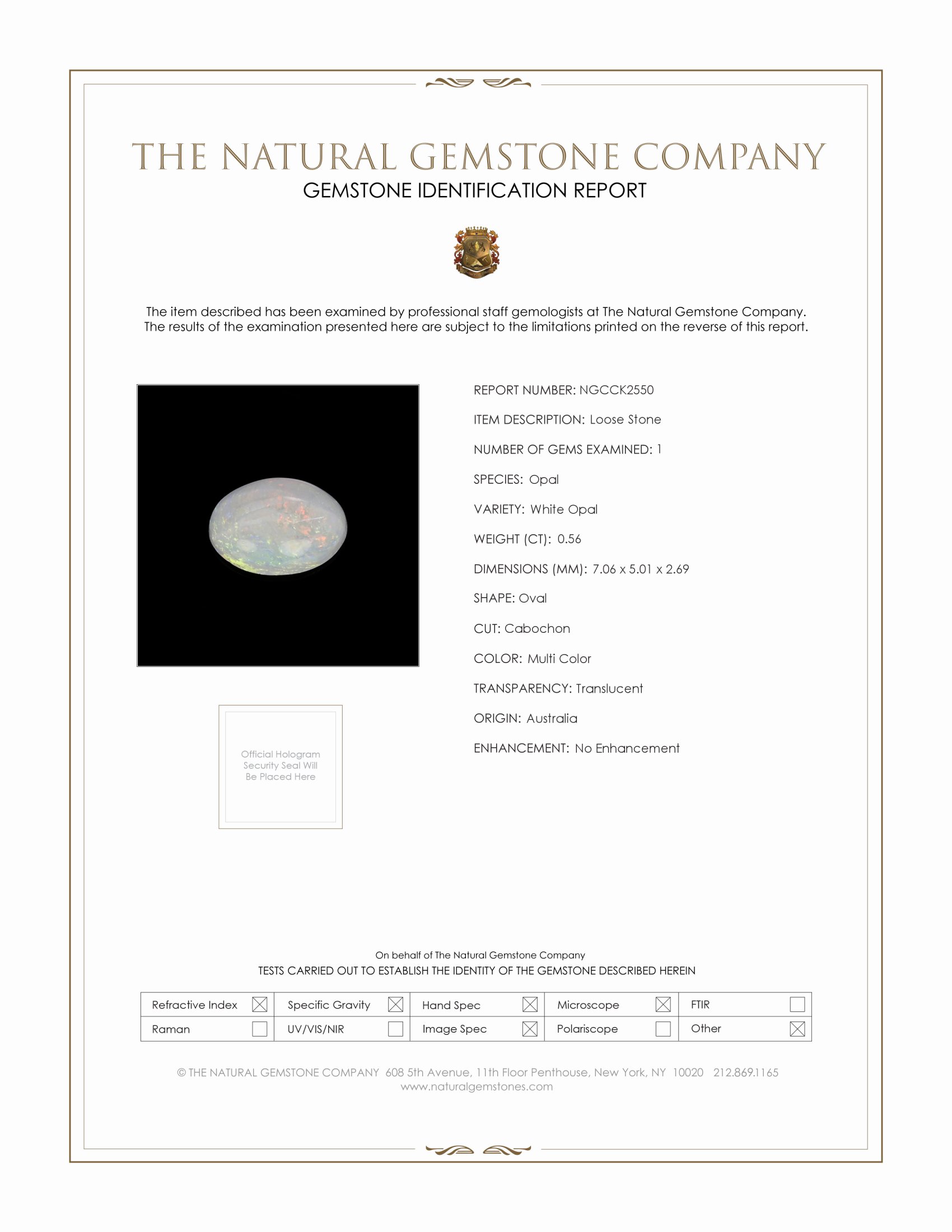 0.56 Ct. Cabochon White Opal from Australia