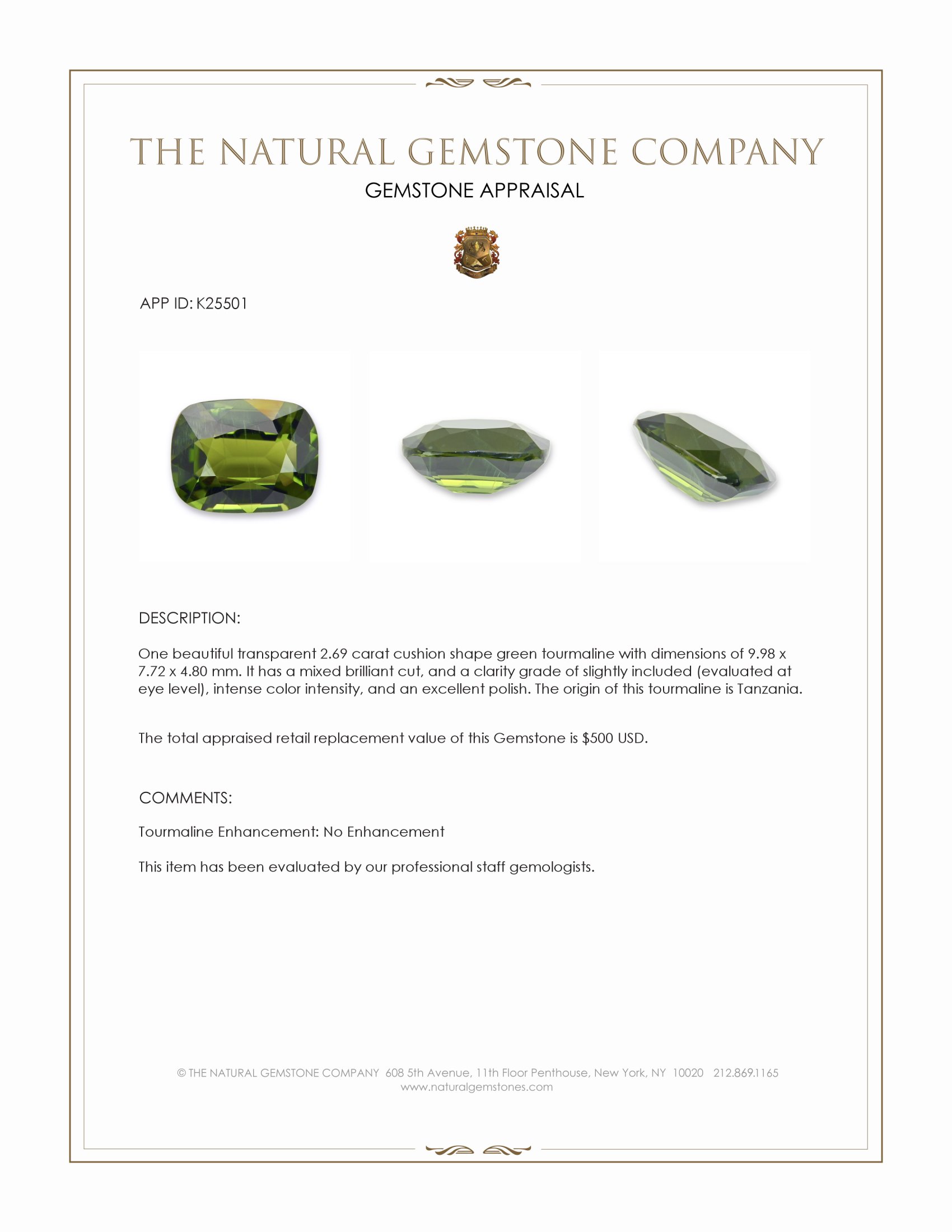 2.69 Ct. Green Tourmaline from Tanzania