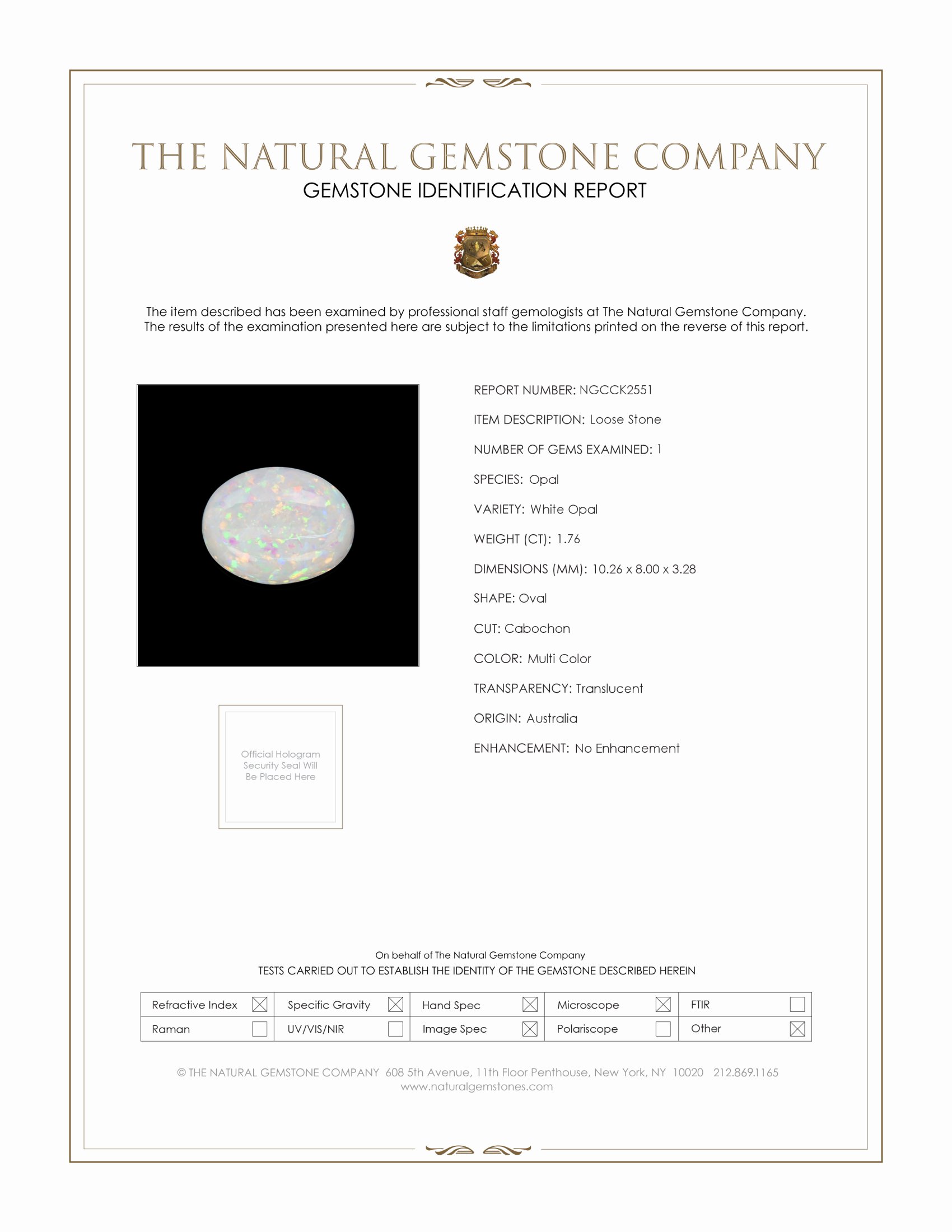 1.76 Ct. Cabochon White Opal from Australia