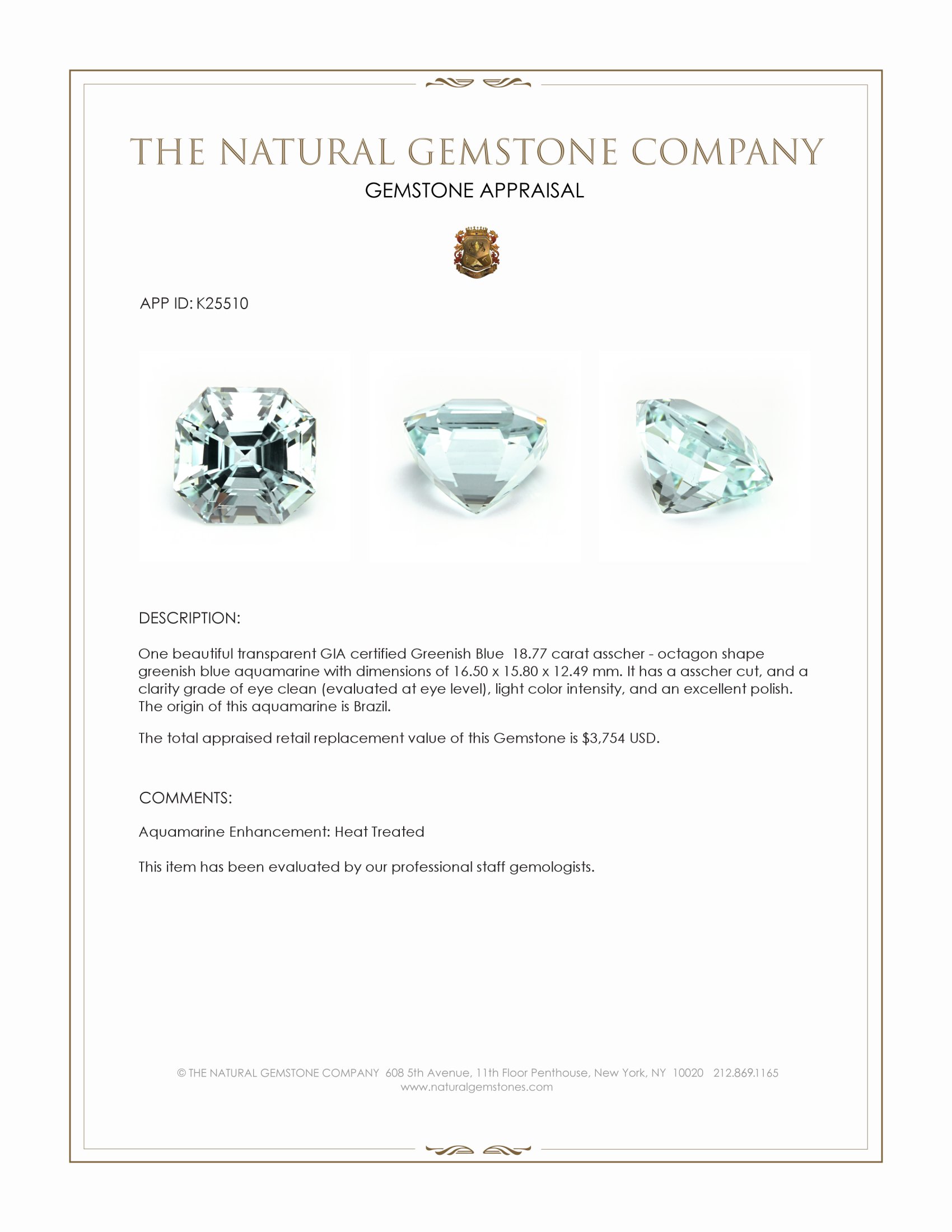 18.77 Ct. Greenish Blue Aquamarine from Brazil