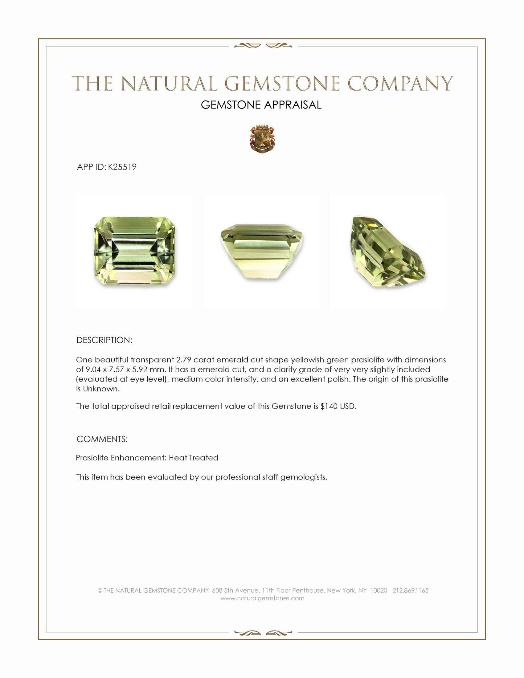 2.79 Ct. Yellowish Green Prasiolite