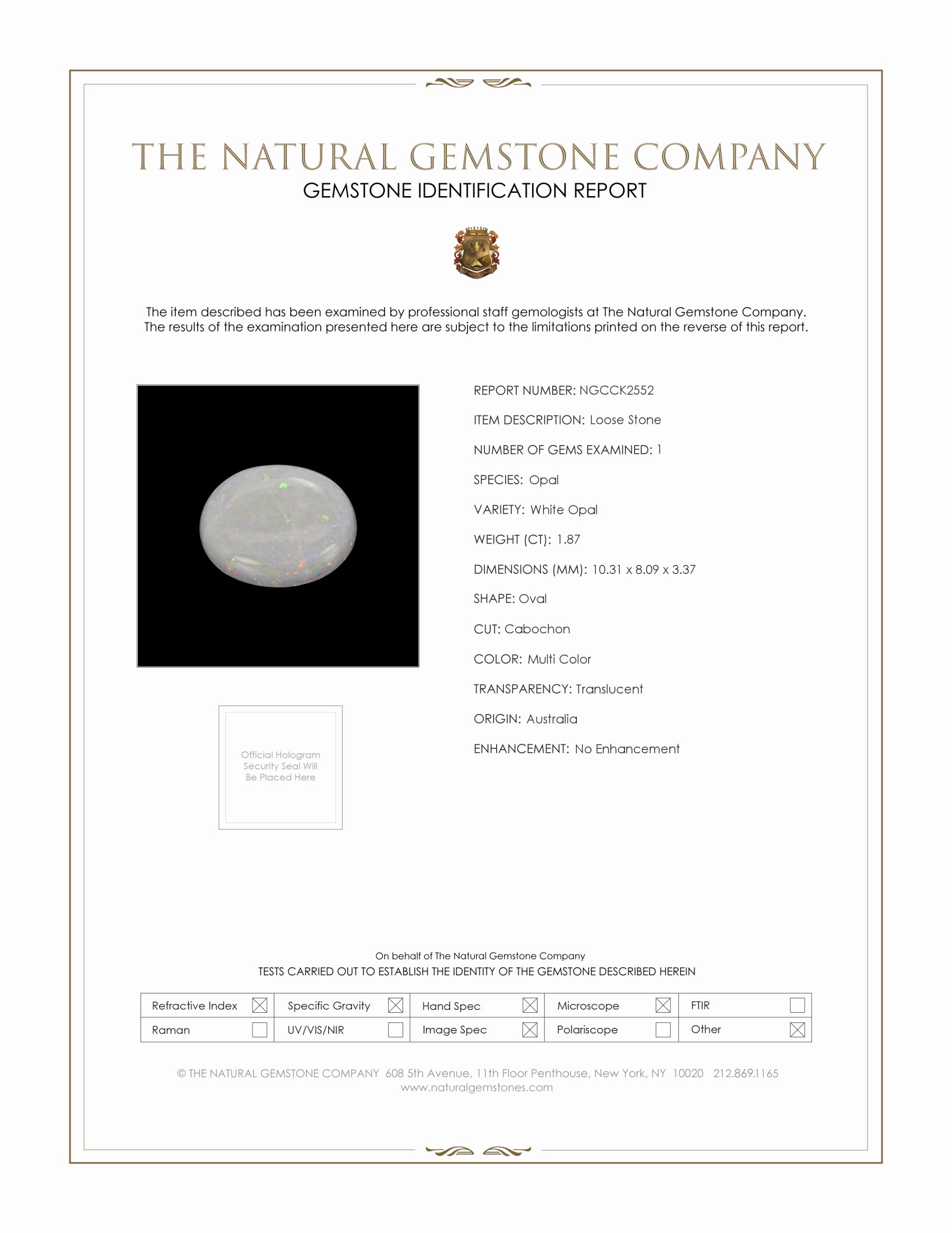 1.87 Ct. Cabochon White Opal from Australia