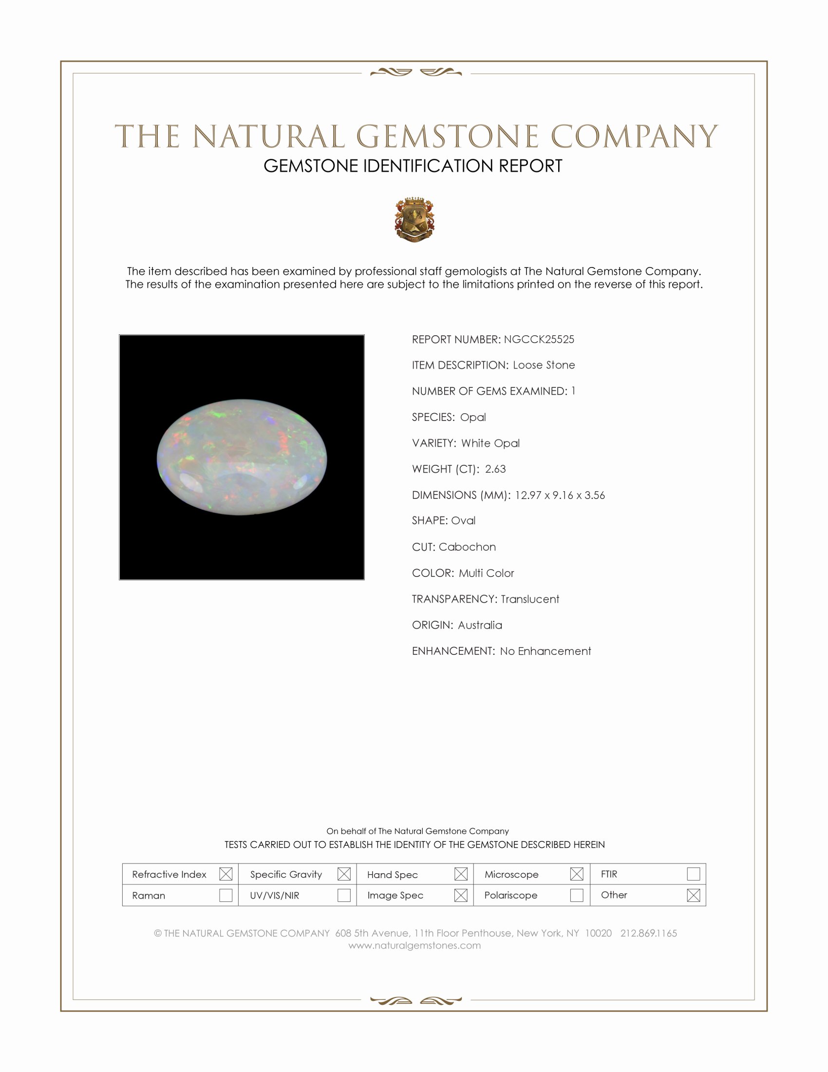 2.63 Ct. Multi Color Cabochon White Opal from Australia