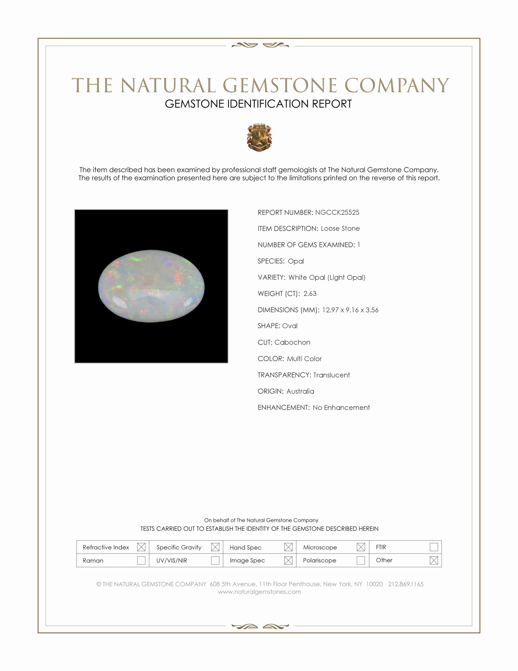 2.63 Ct. Multi Color Cabochon White Opal (Light Opal) from Australia