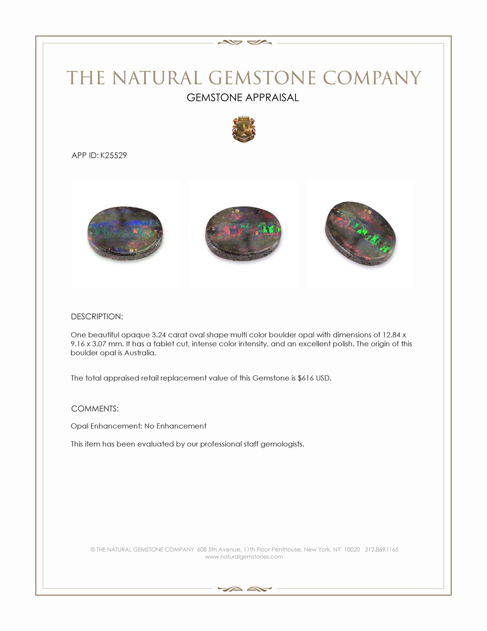 3.24 Ct. Multi Color Boulder Opal from Australia