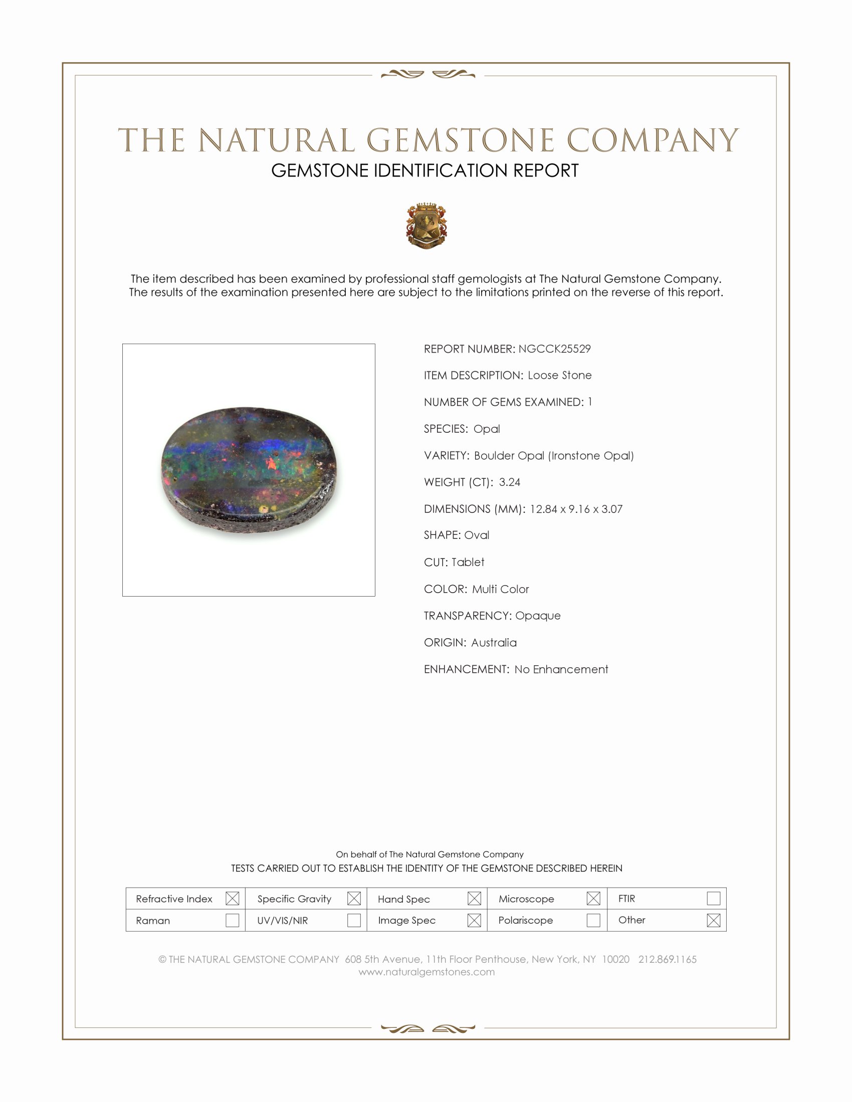 3.24 Ct. Multi Color Boulder Opal (Ironstone Opal) from Australia