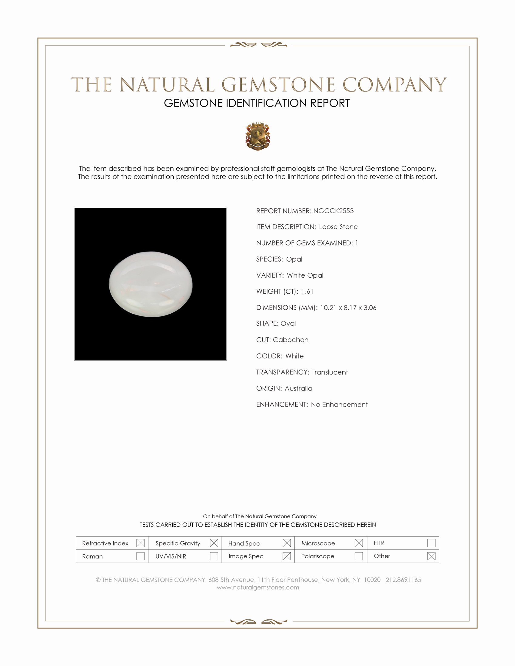 1.61 Ct. White Cabochon White Opal from Australia