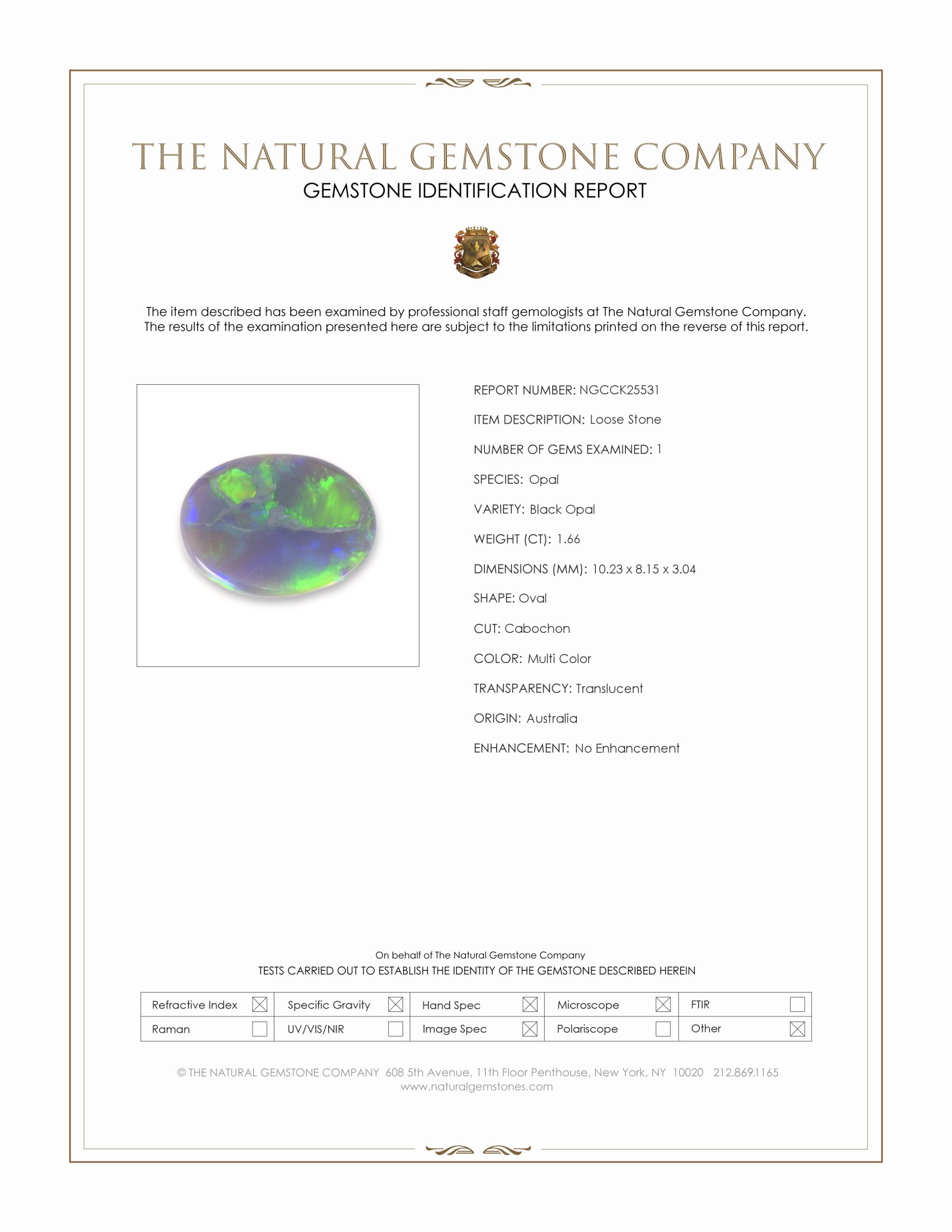 1.66 Ct. Multi Color Cabochon Black Opal from Australia