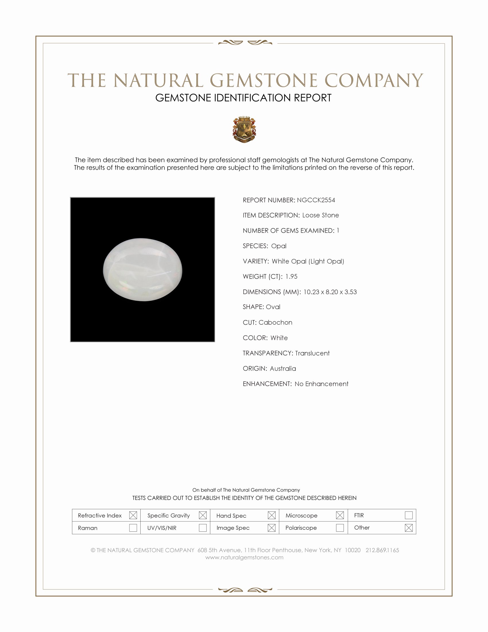 1.95 Ct. White Cabochon White Opal (Light Opal) from Australia