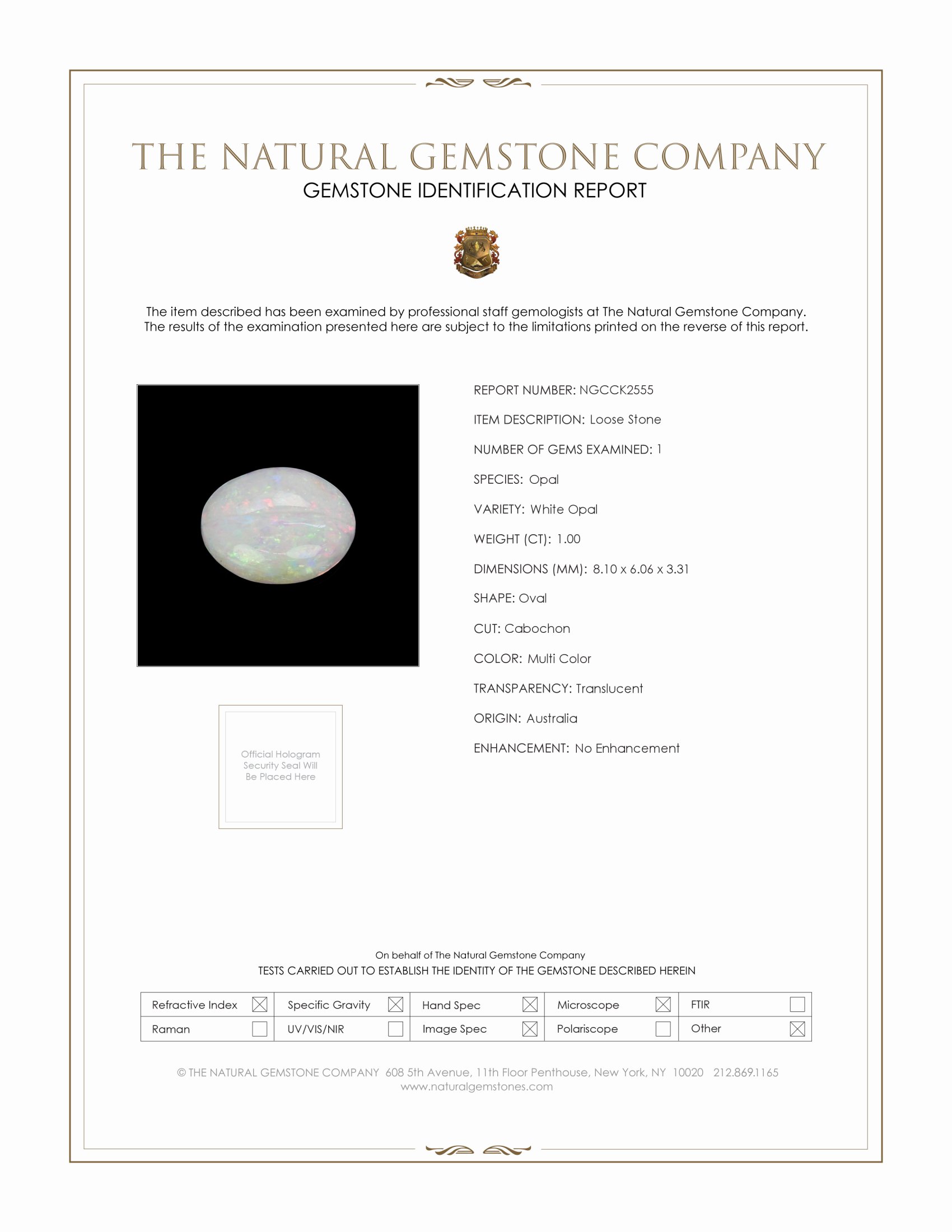 1.00 Ct. Cabochon White Opal from Australia