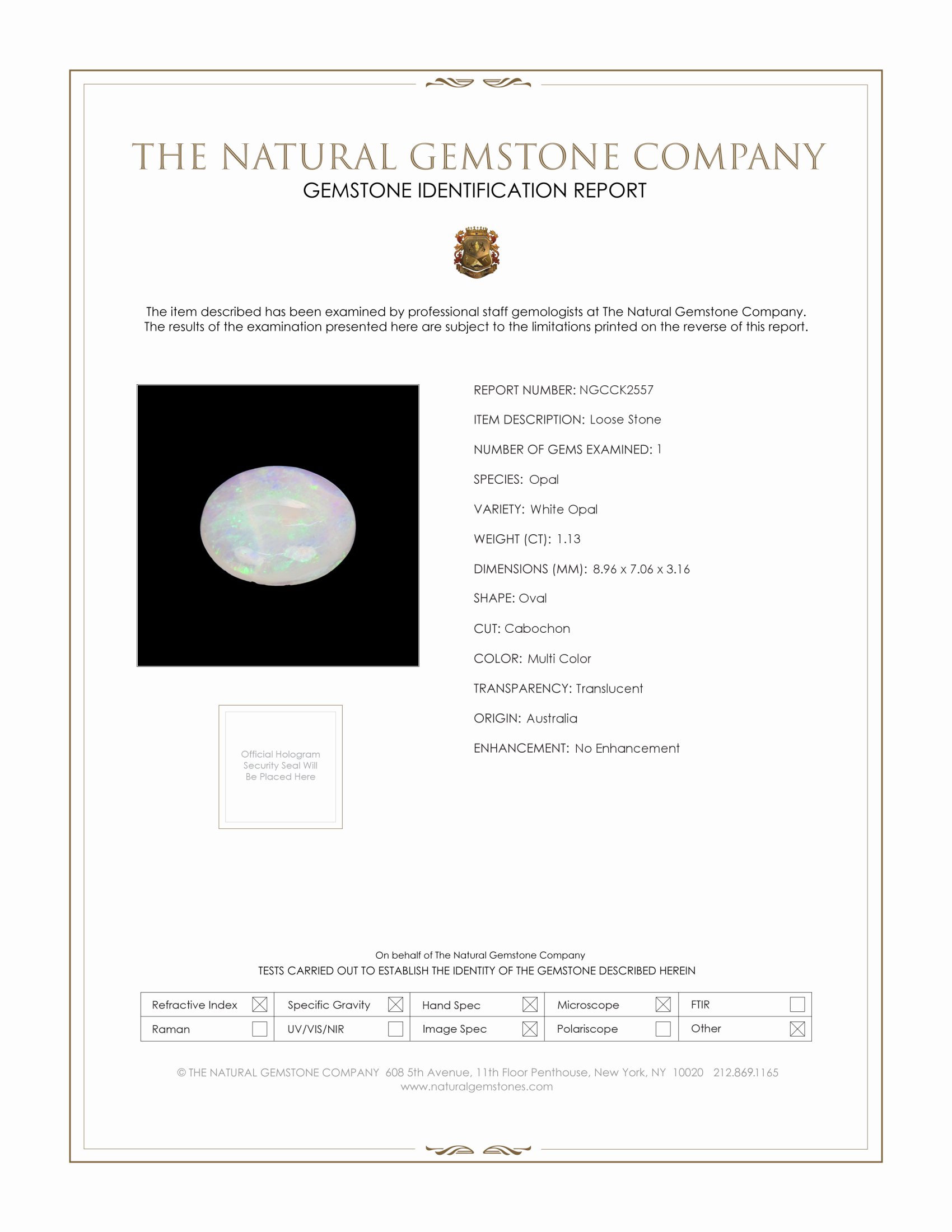 1.13 Ct. Multi Color Cabochon White Opal from Australia