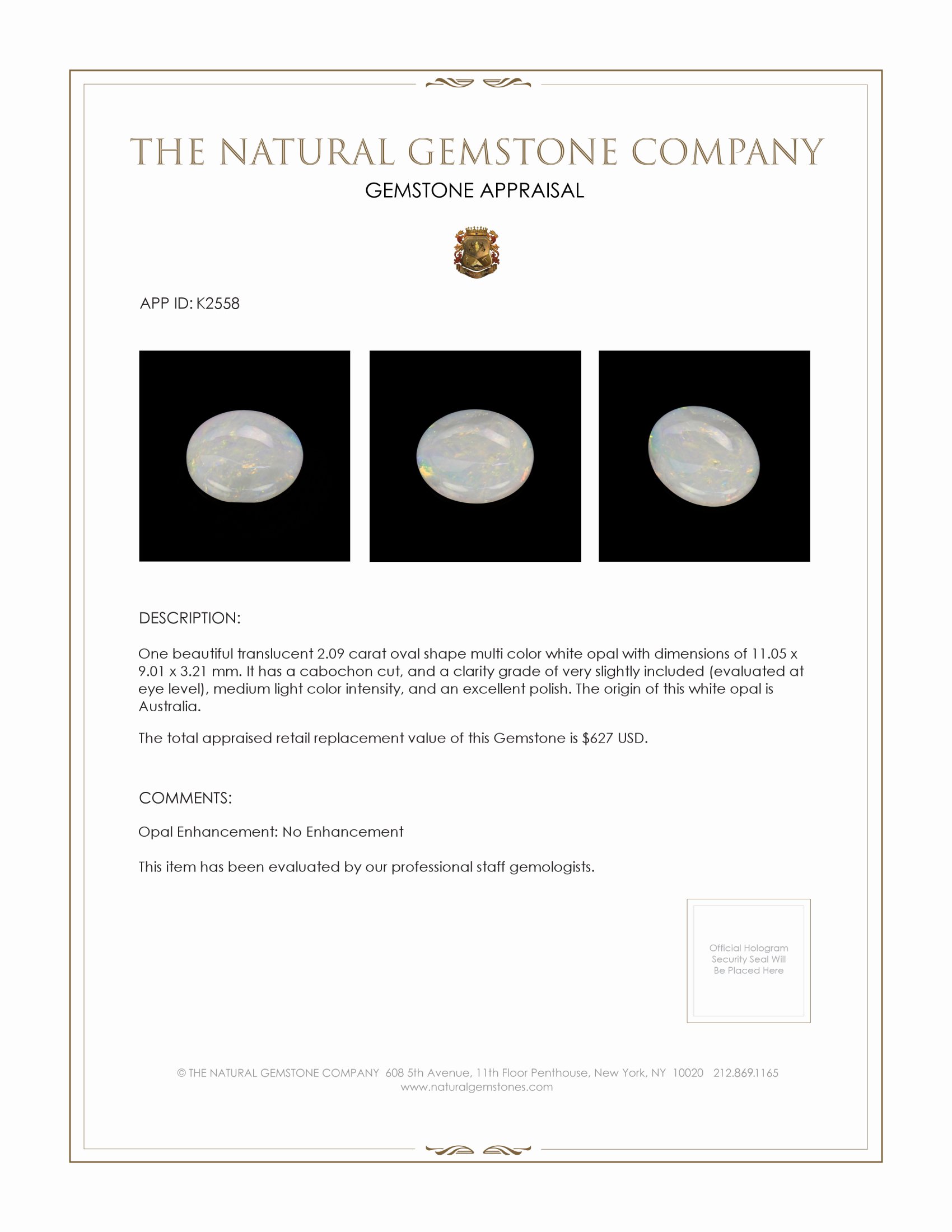 2.09 Ct. Cabochon White Opal from Australia