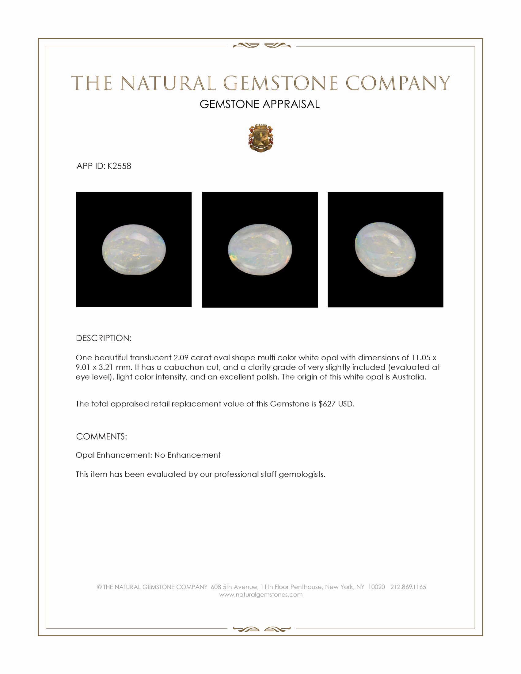 2.09 Ct. Cabochon White Opal from Australia