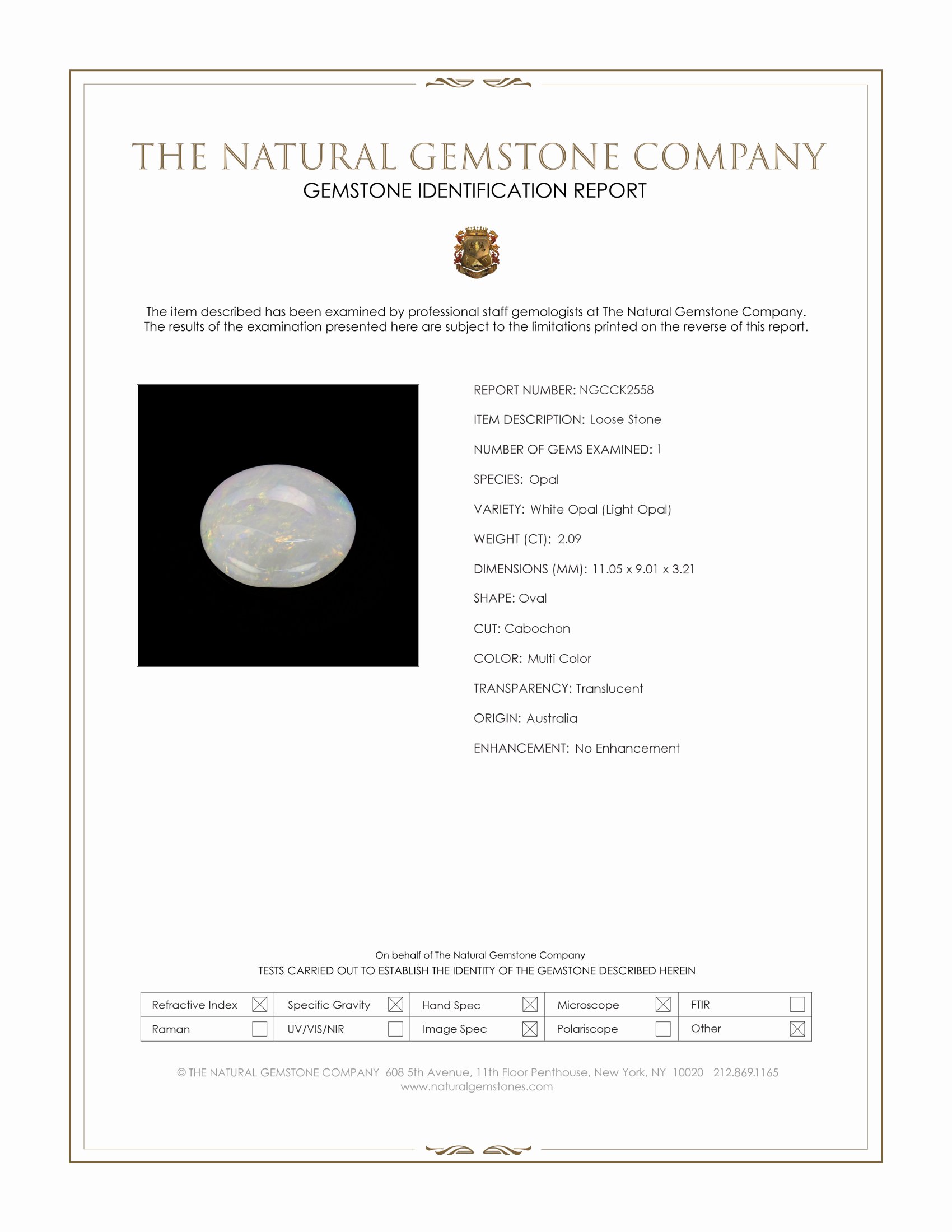 2.09 Ct. Multi Color Cabochon White Opal (Light Opal) from Australia