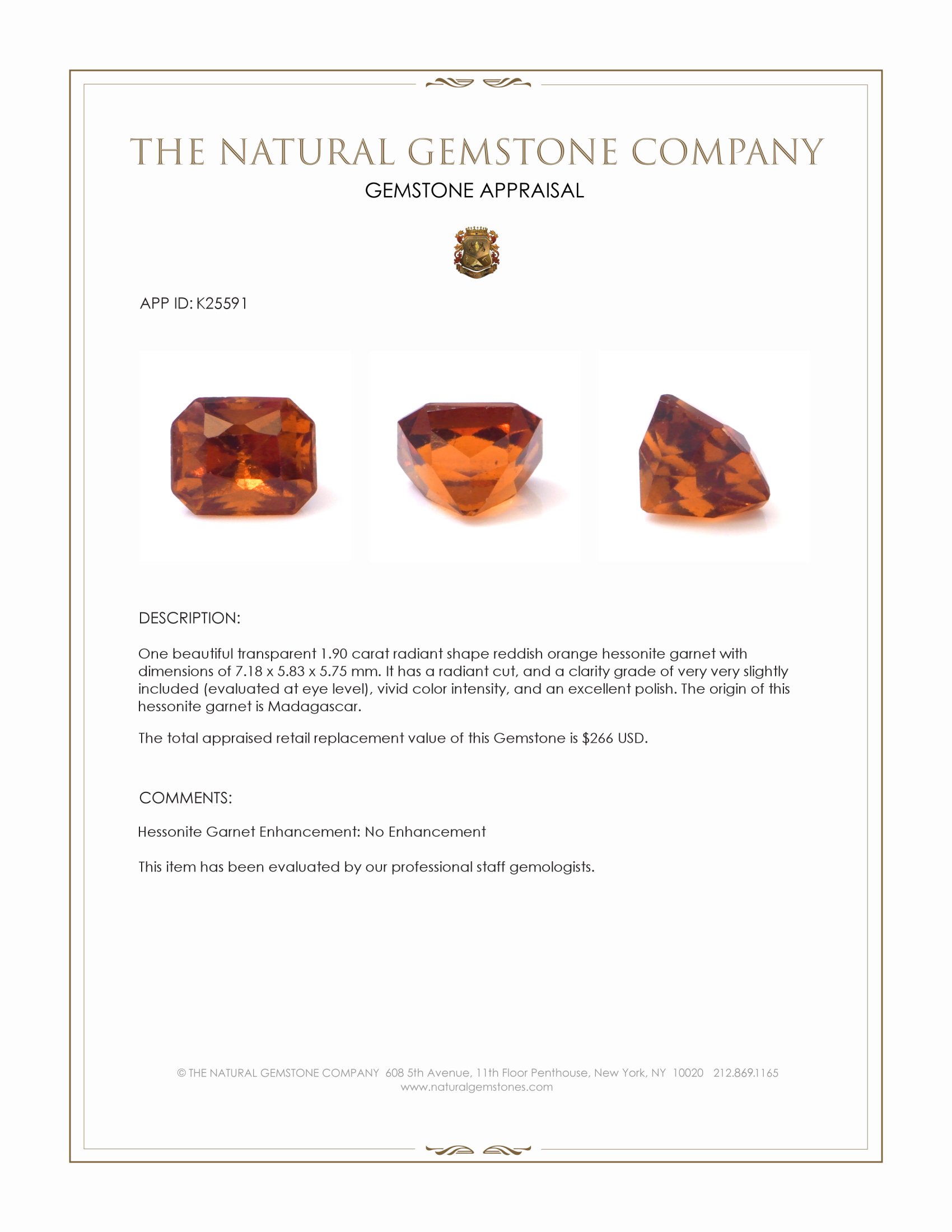 1.90 Ct. Reddish Orange Hessonite Garnet from Madagascar