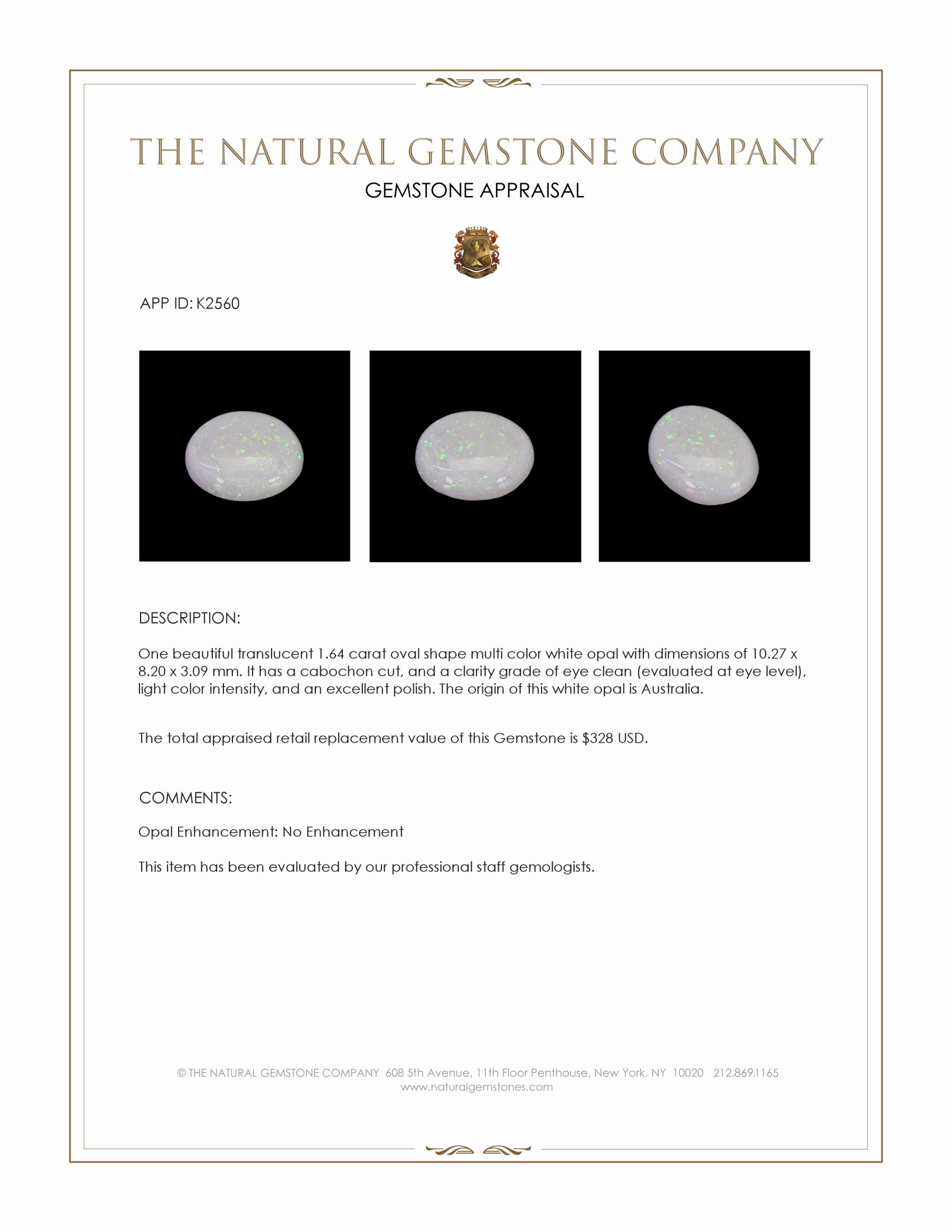 1.64 Ct. Cabochon White Opal from Australia