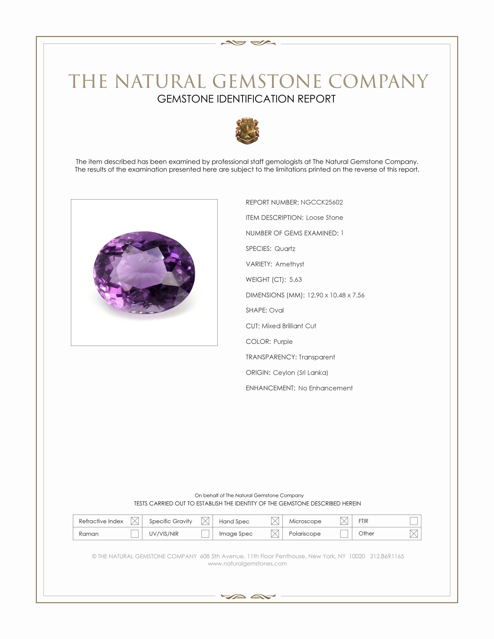 5.63 Ct. Purple Amethyst from Ceylon (Sri Lanka)