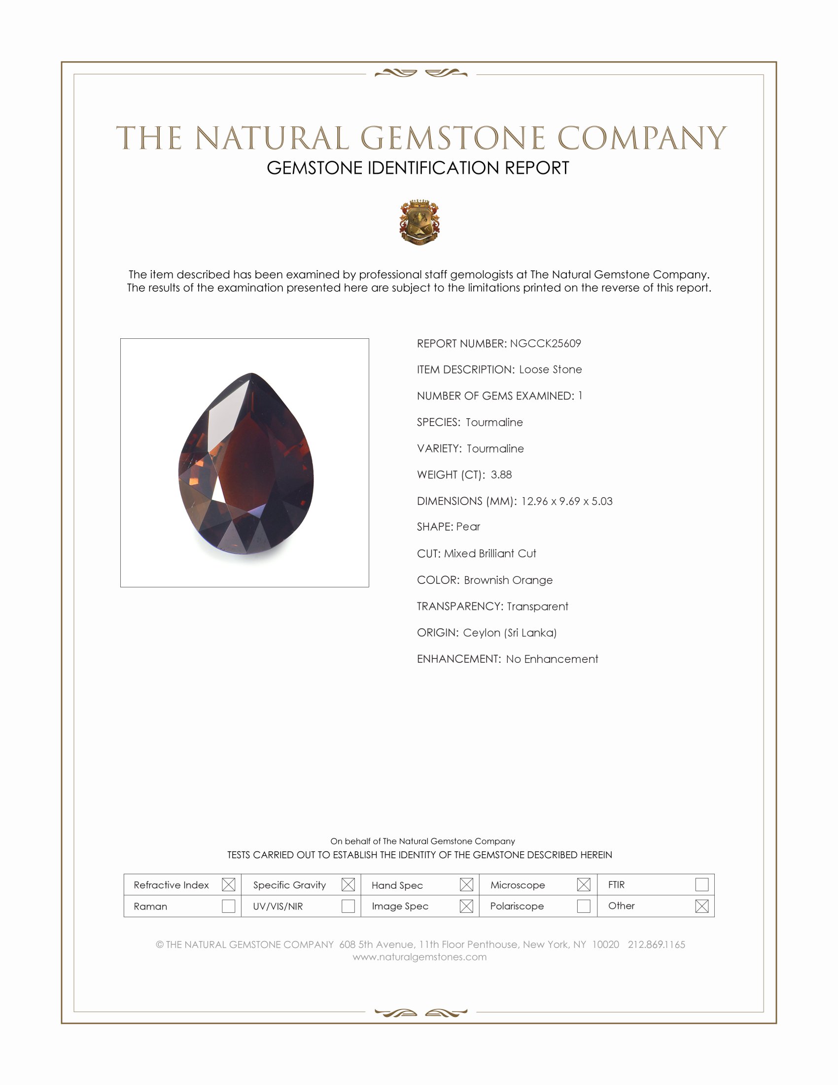 3.88 Ct. Brownish Orange Tourmaline from Ceylon (Sri Lanka)