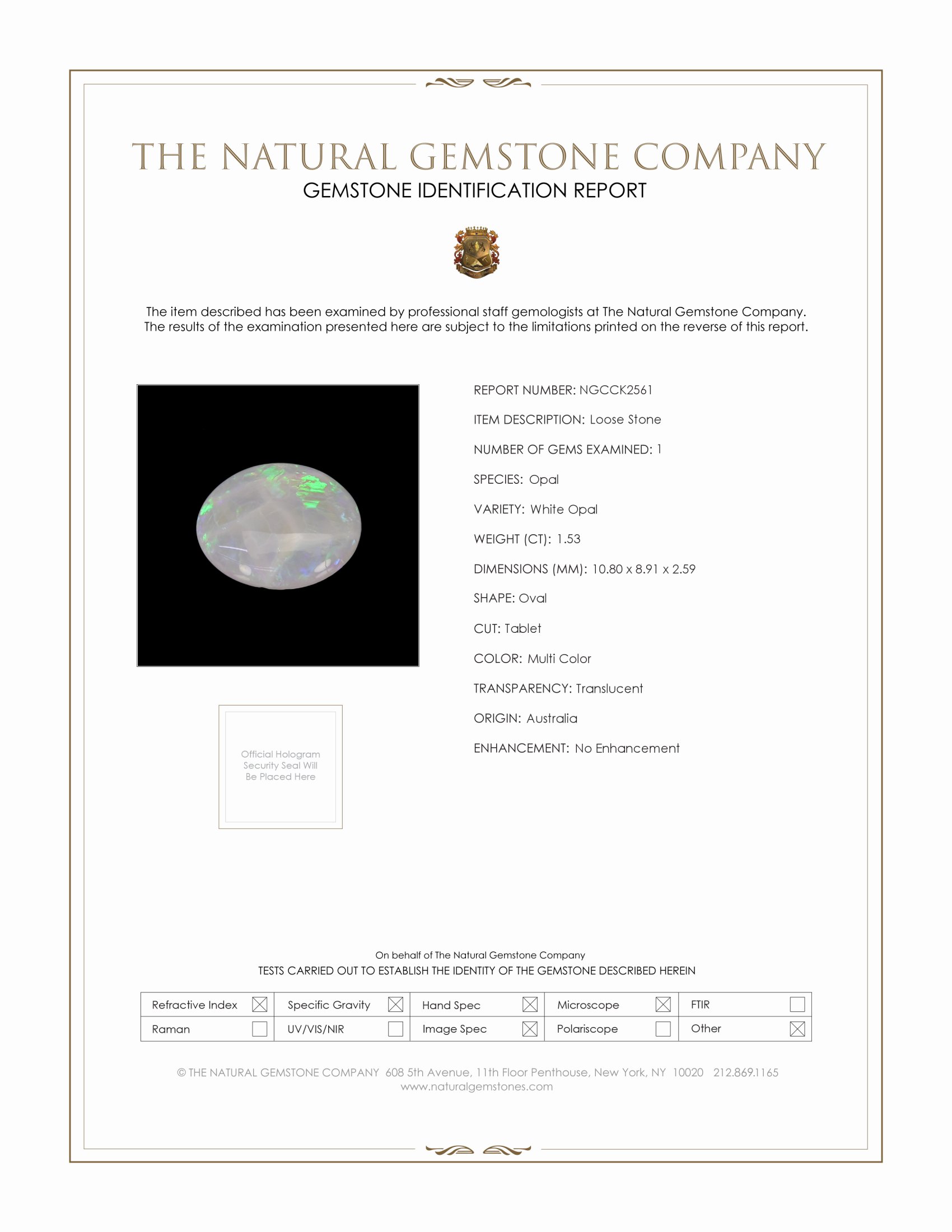 1.53 Ct. White Opal from Australia