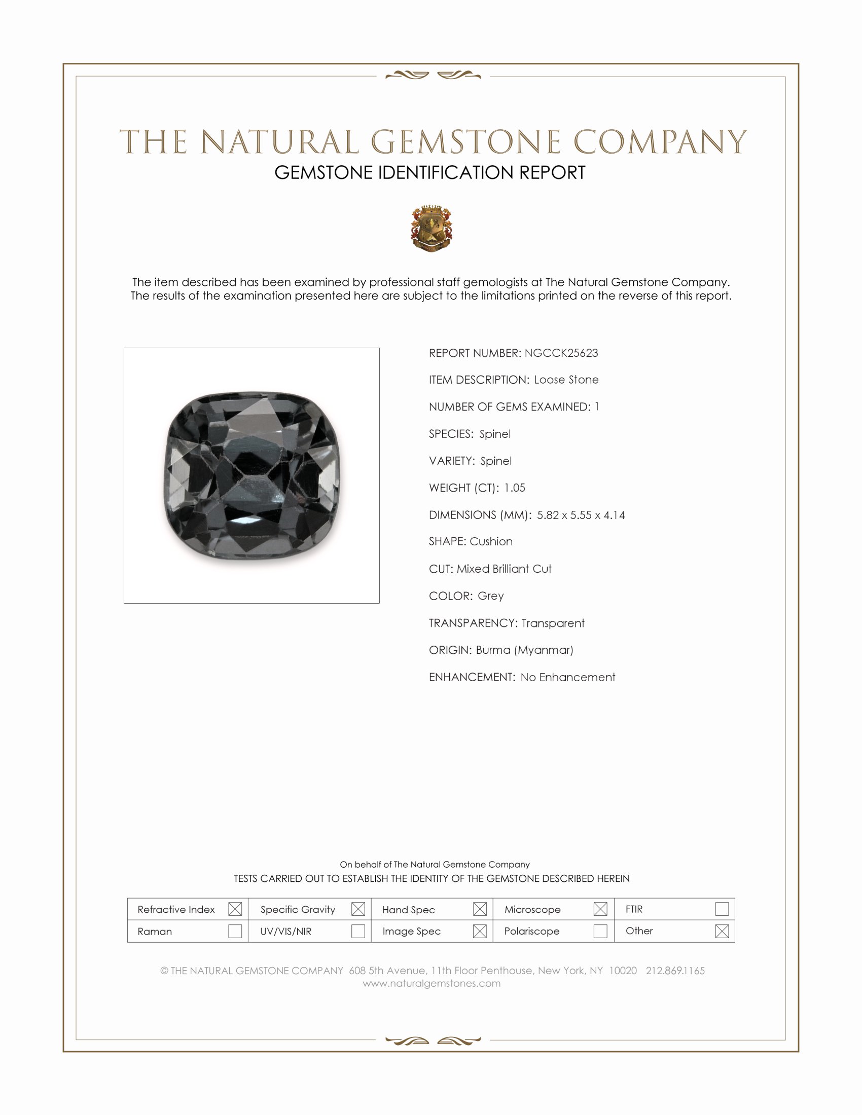 1.05 Ct. Grey Spinel from Burma (Myanmar)