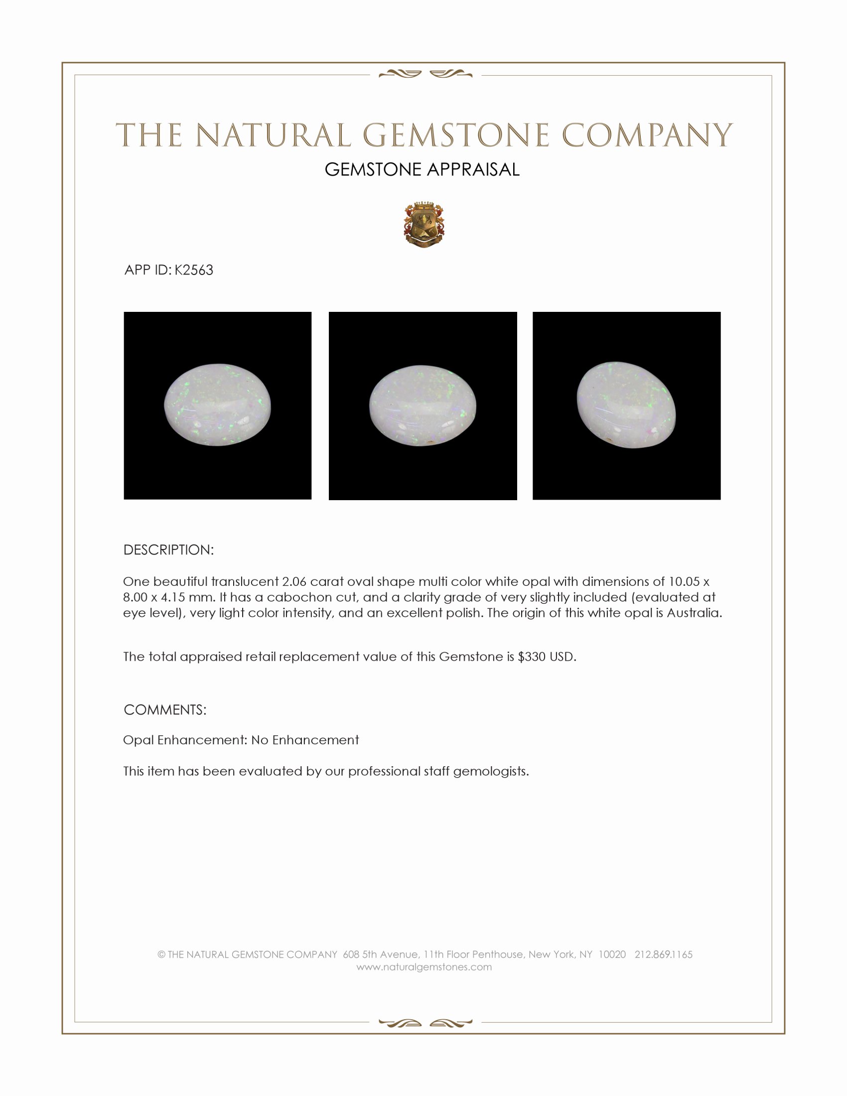 2.06 Ct. Cabochon White Opal from Australia