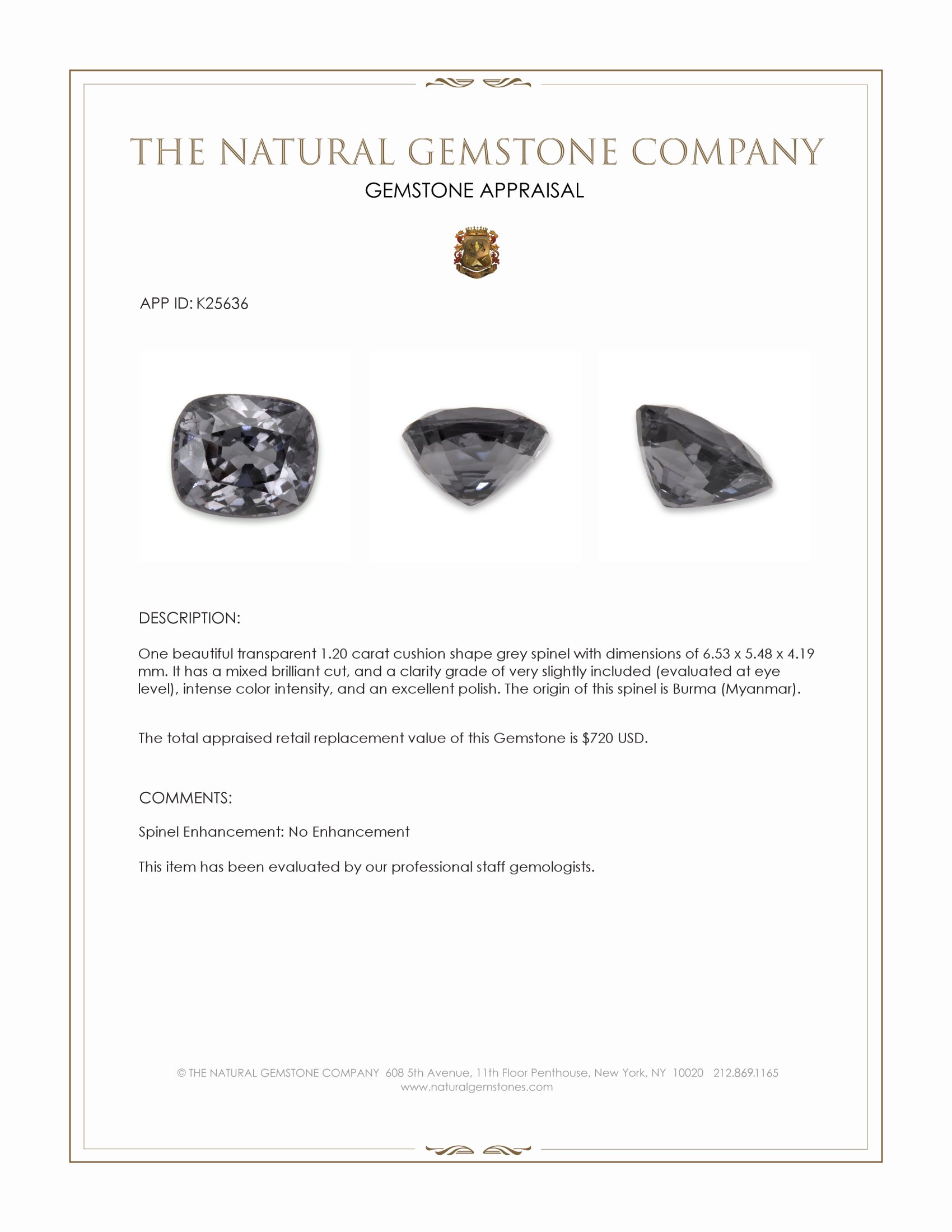 1.20 Ct. Grey Spinel from Burma (Myanmar)