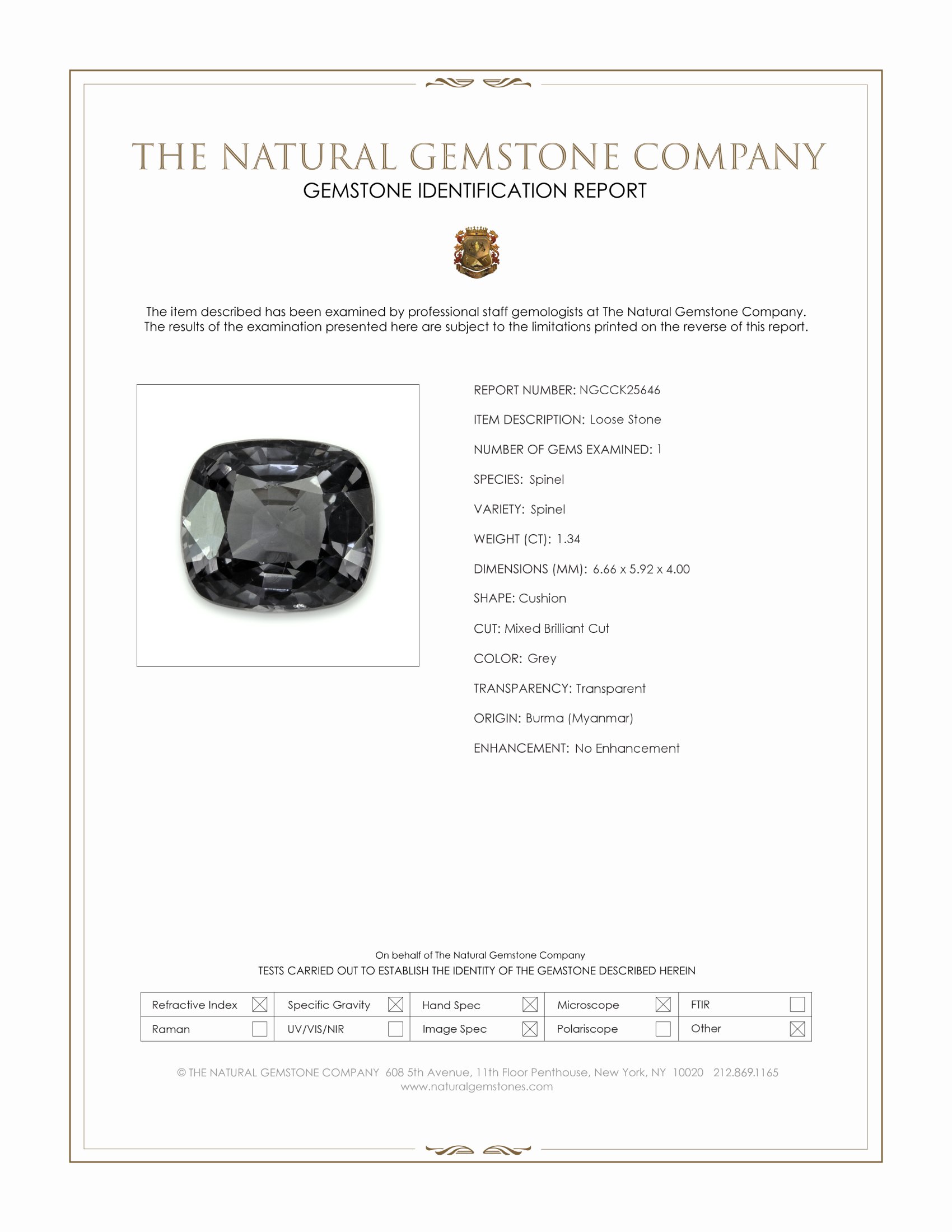 1.34 Ct. Grey Spinel from Burma (Myanmar)