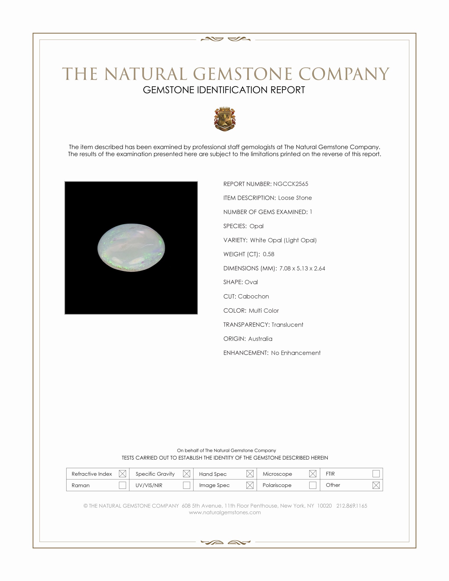0.58 Ct. Multi Color Cabochon White Opal (Light Opal) from Australia