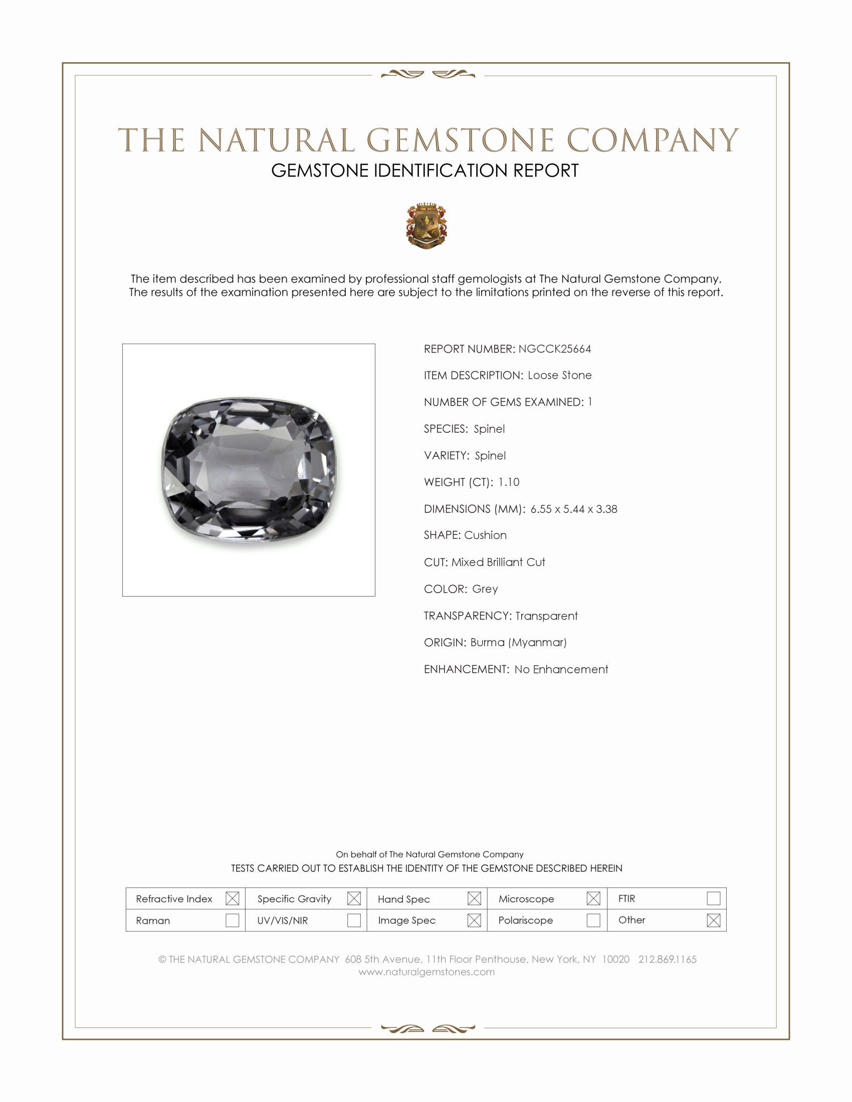 1.10 Ct. Grey Spinel from Burma (Myanmar)