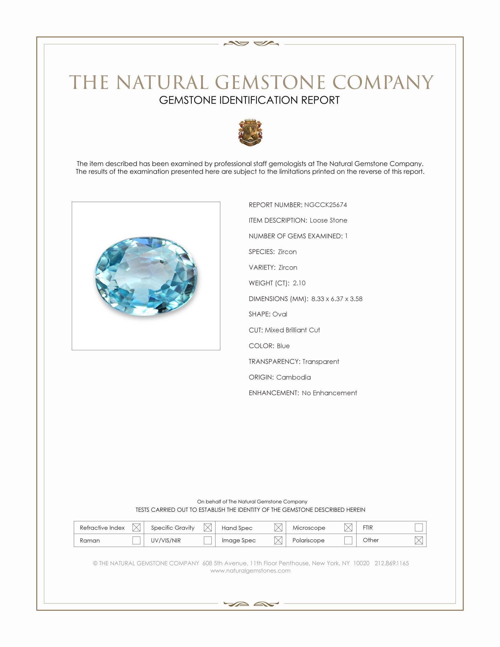 2.10 Ct. Blue Zircon from Cambodia
